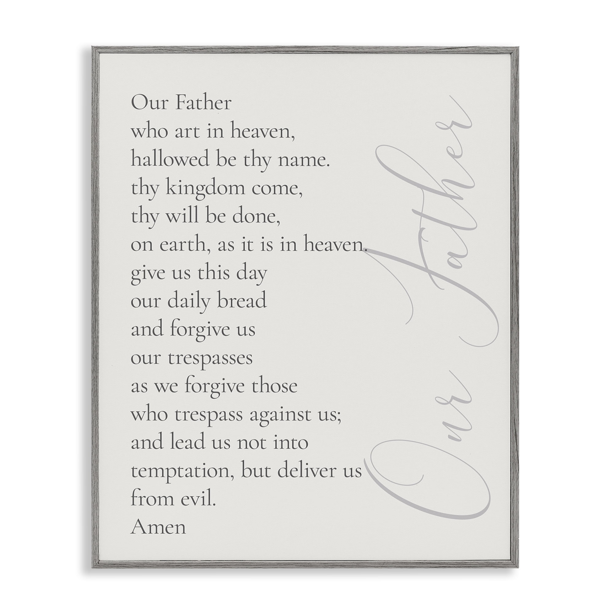 Stupell Industries Our Father Prayer Religious Painting Gray Framed Art Print Wall Art, 11 x 14