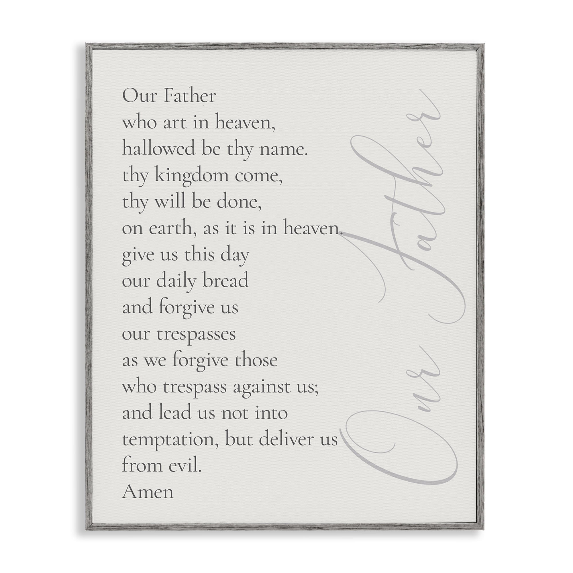 Stupell Industries Our Father Prayer Religious Painting Gray Framed Art Print Wall Art, 24 x 30