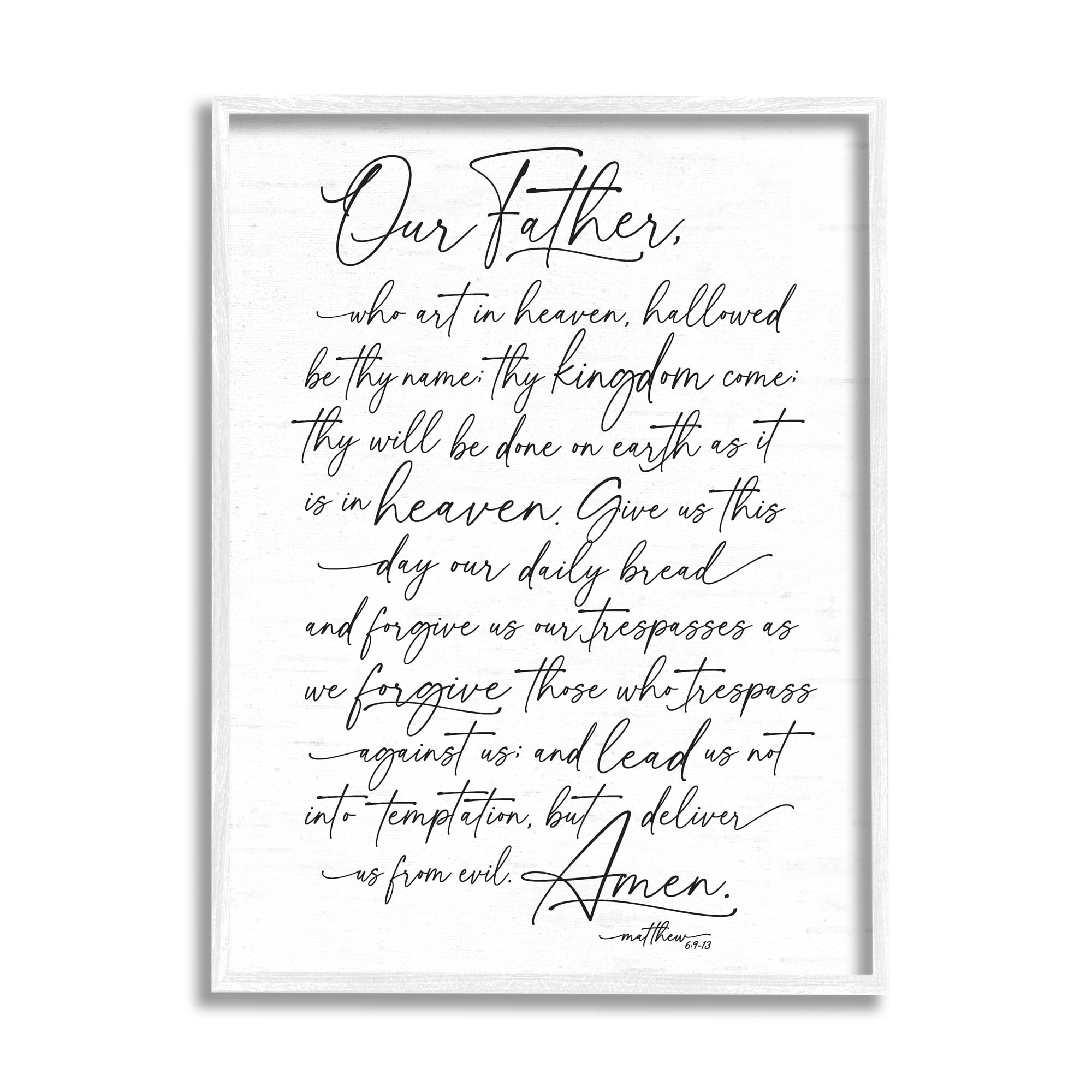 Stupell Industries Our Father Religious Prayer Reading Spiritual Scripture Graphic Art White Framed Art Print Wall Art, Design by Lettered and Lined