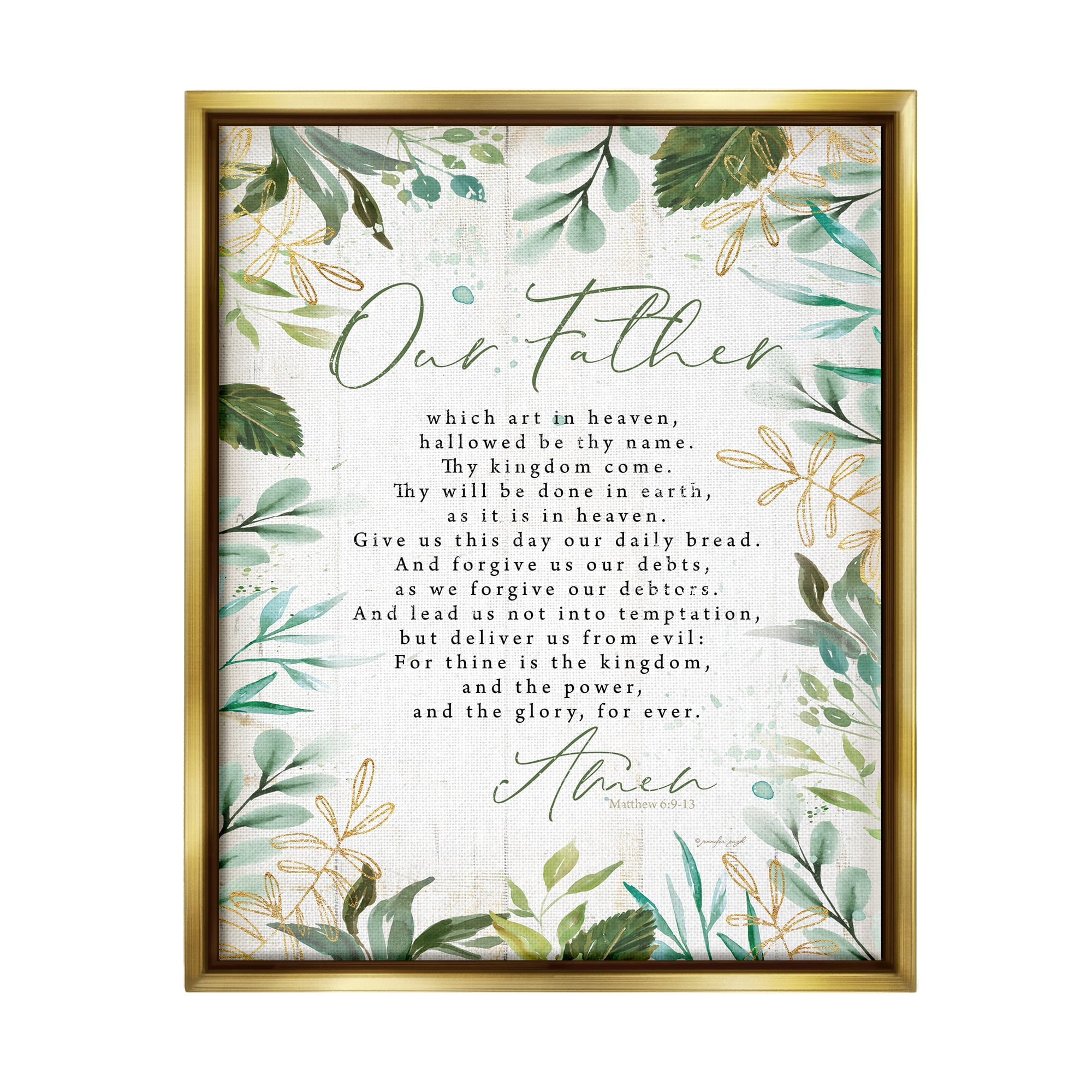 Stupell Industries Our Father Religious Prayer Religious Painting Gold Floater Framed Art Print Wall Art