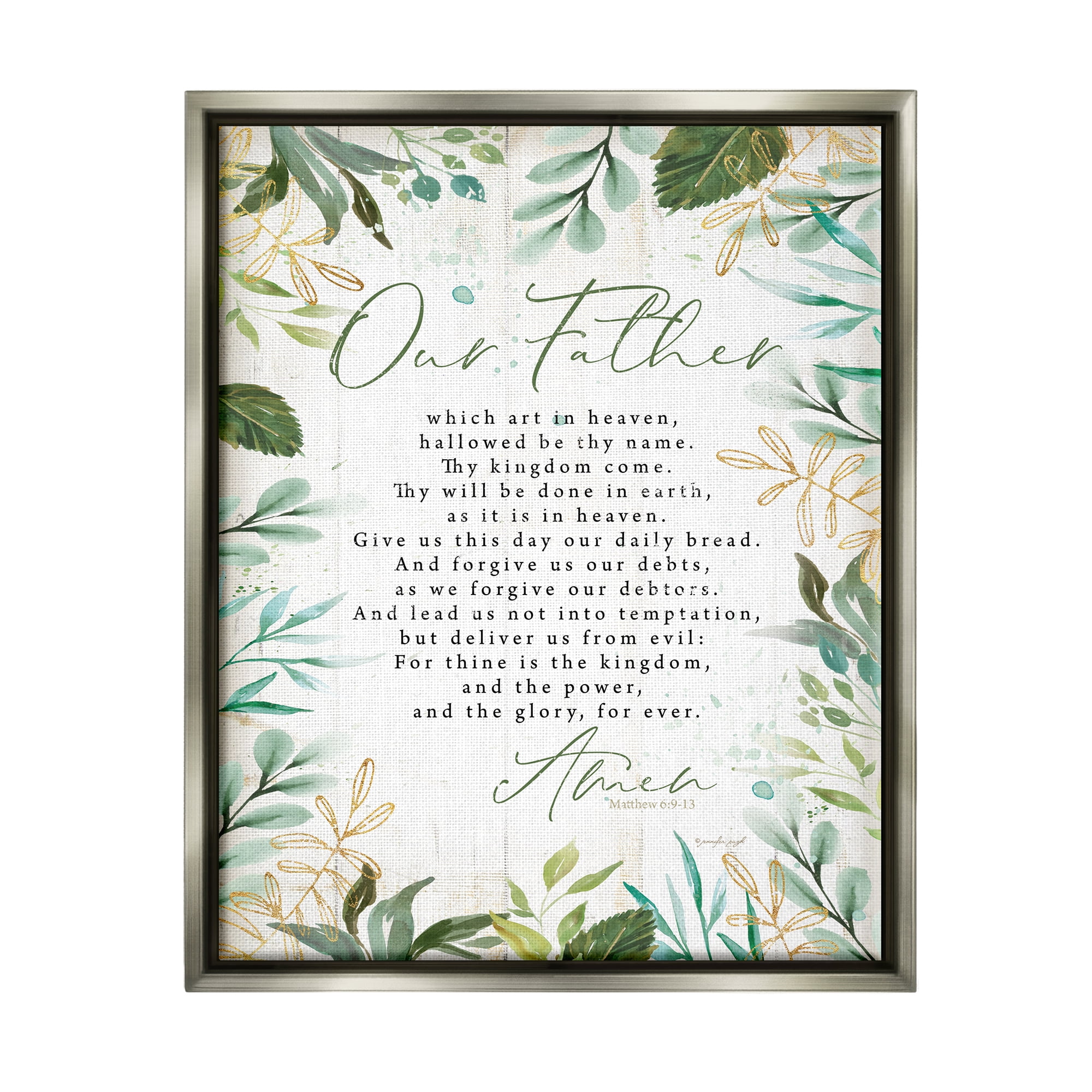 Stupell Industries Our Father Religious Prayer Religious Painting Gray Floater Framed Art Print Wall Art
