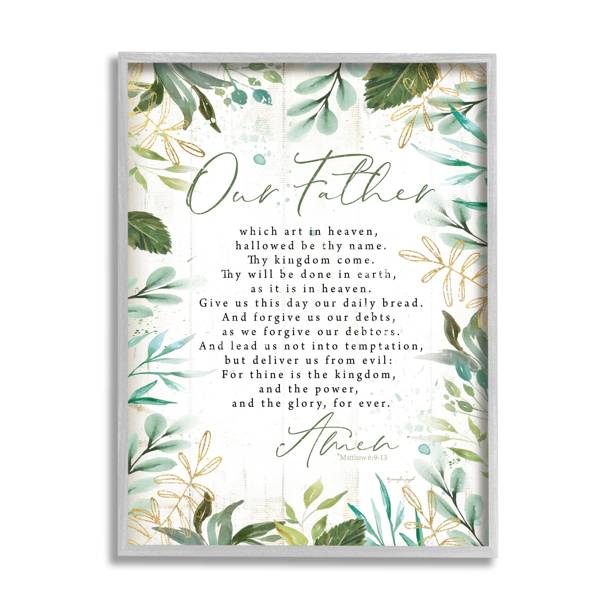 Stupell Industries Our Father Religious Prayer Religious Painting Gray Framed Art Print Wall Art