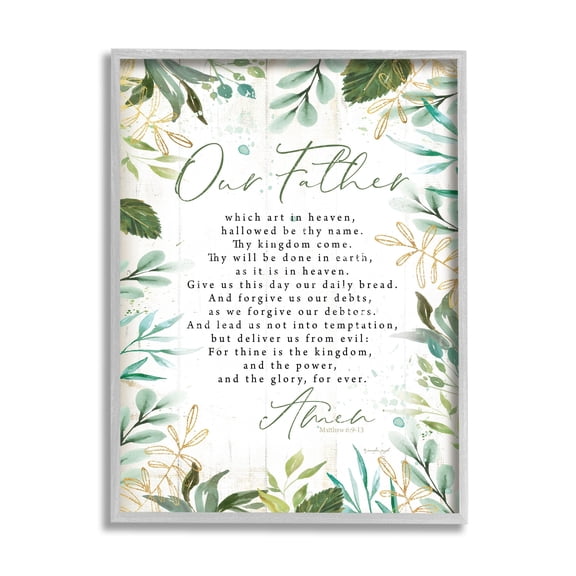 Stupell Industries Our Father Religious Prayer Religious Painting Gray Framed Art Print Wall Art