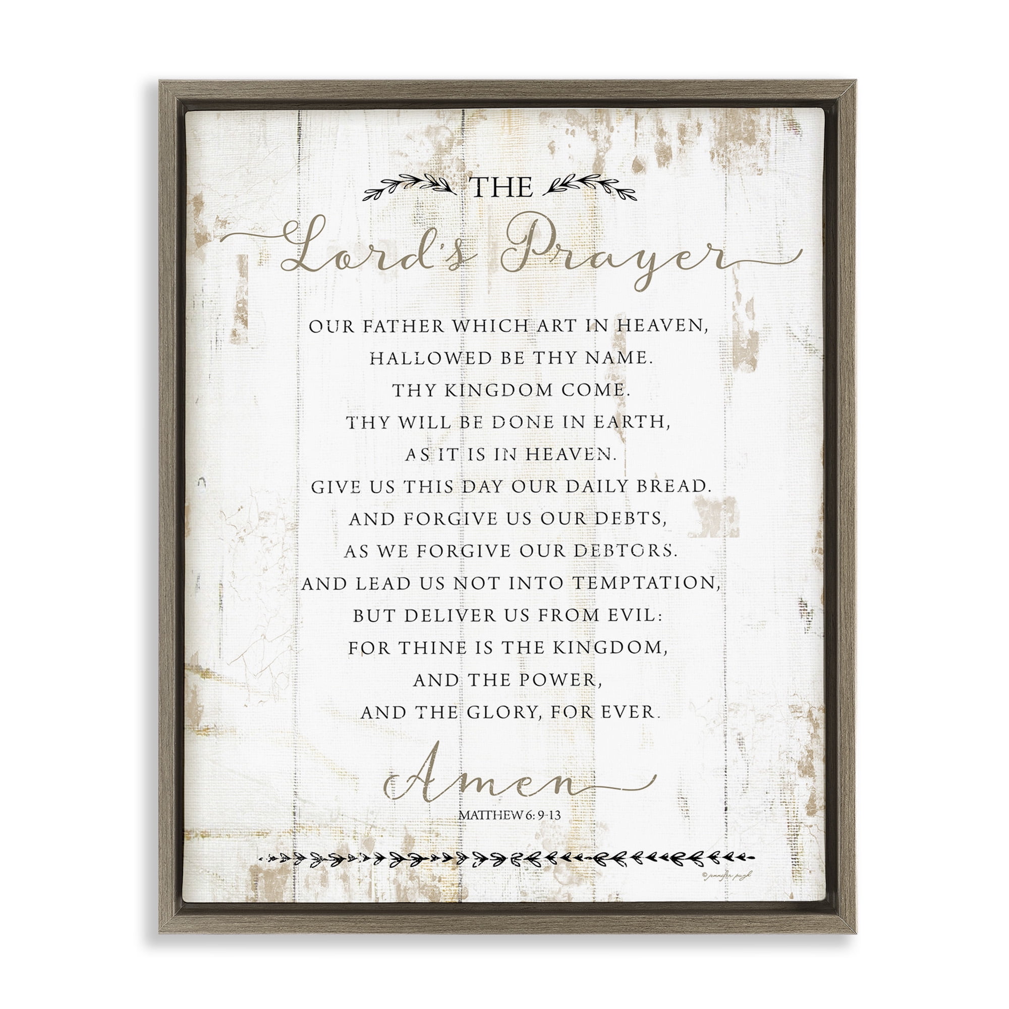 Stupell Industries Our Father Rustic Prayer Religious Painting Brown Floater Framed Canvas Art Print Wall Art, 17 x 21