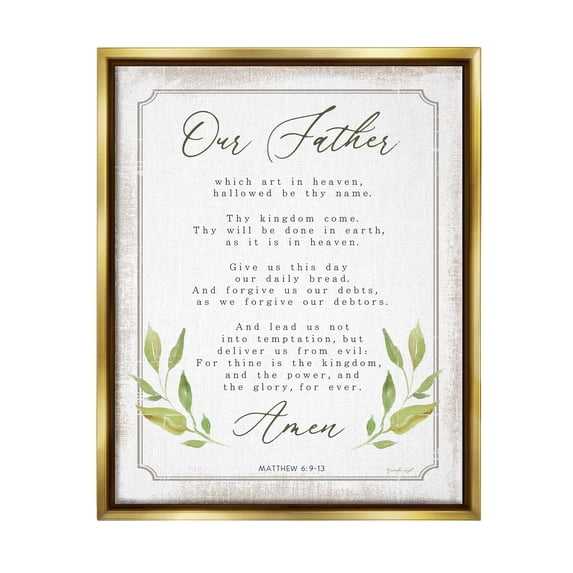 Stupell Industries Our Father Spiritual Proverb Religious Painting Gold Floater Framed Art Print Wall Art