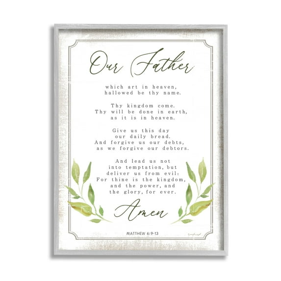 Stupell Industries Our Father Spiritual Proverb Religious Painting Gray Framed Art Print Wall Art