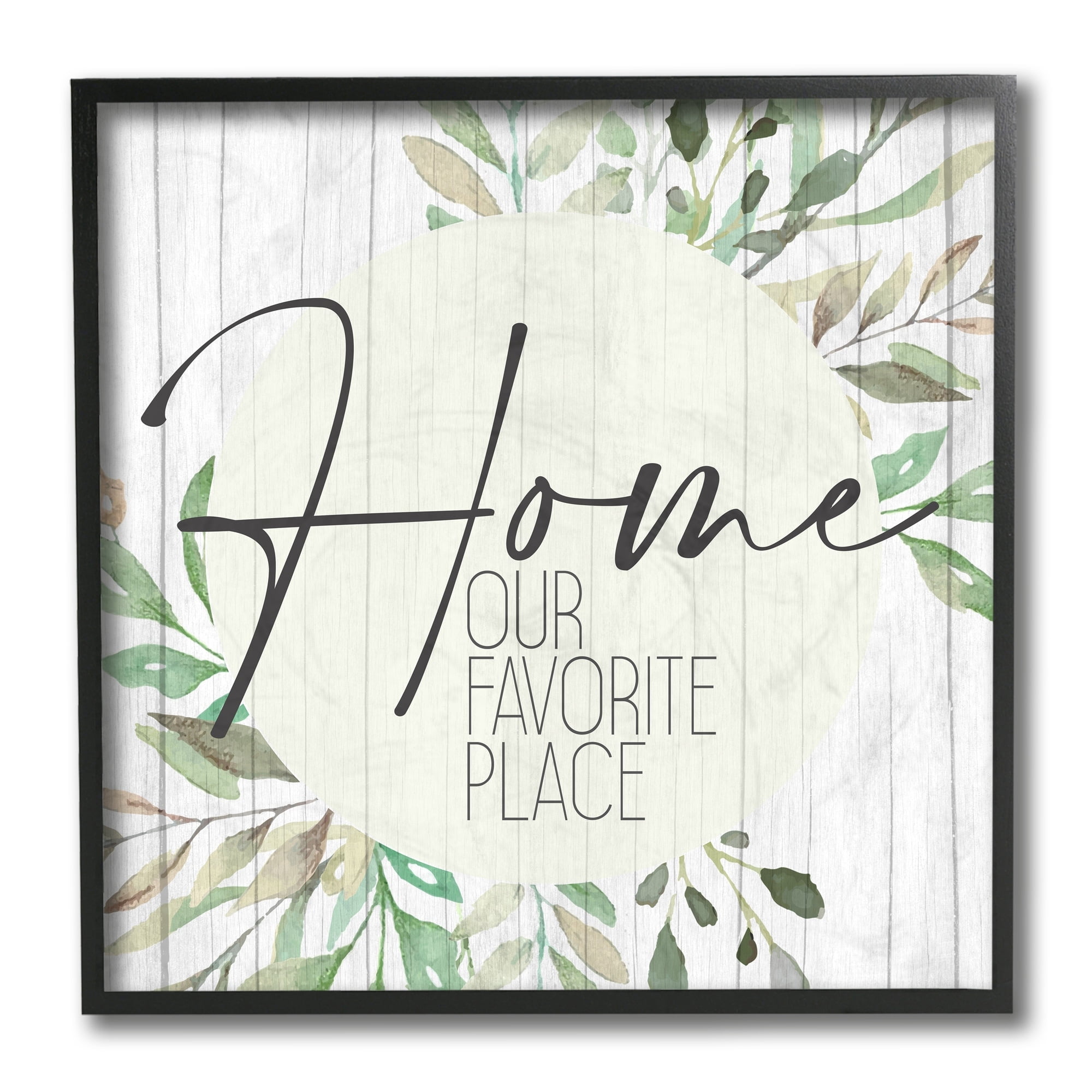 Stupell Industries Our Favorite Place Phrase Graceful Green Leaves Black Framed by Kim Allen