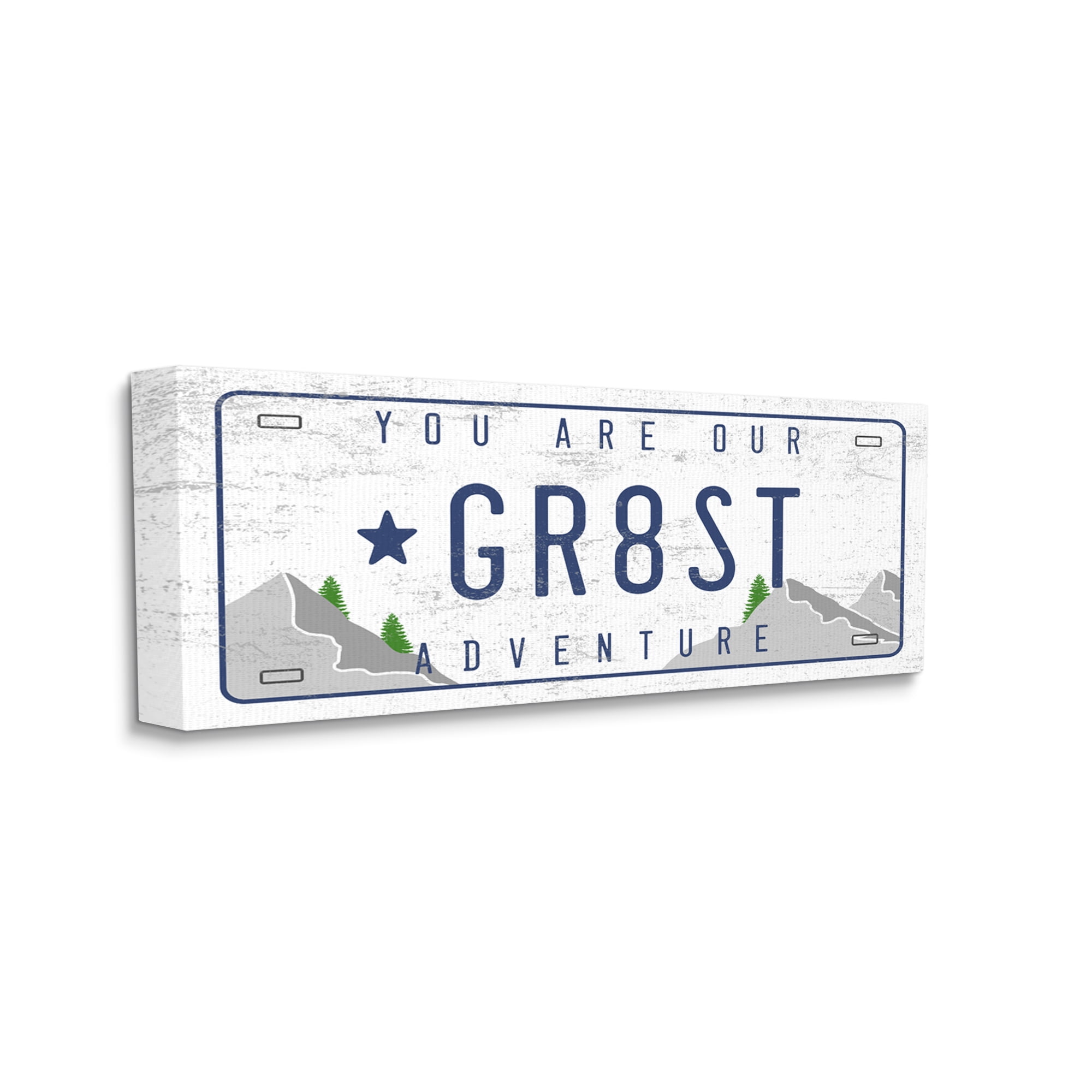 Stupell Industries Our Greatest Adventure Mountain Range License Plate Transportation Painting Gallery Wrapped Canvas Print Wall Art, 20 x 48