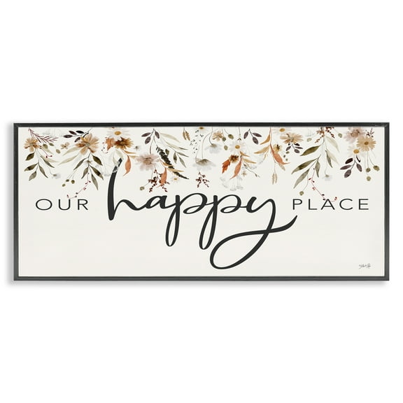 Stupell Industries Our Happy Place Florals Botanical & Floral Painting Black Framed Art Print Wall Art, 24 x 10