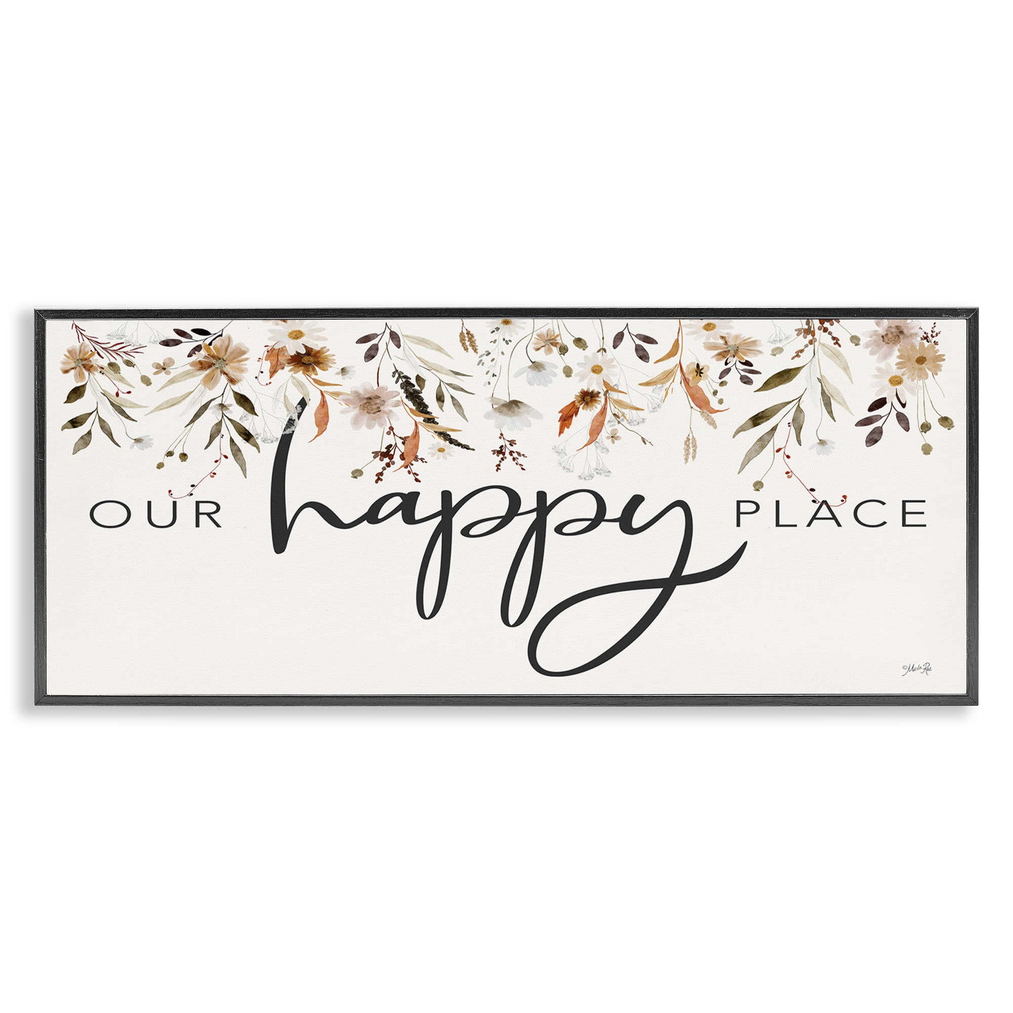 Stupell Industries Our Happy Place Florals Botanical & Floral Painting Black Framed Art Print Wall Art, 30 x 13