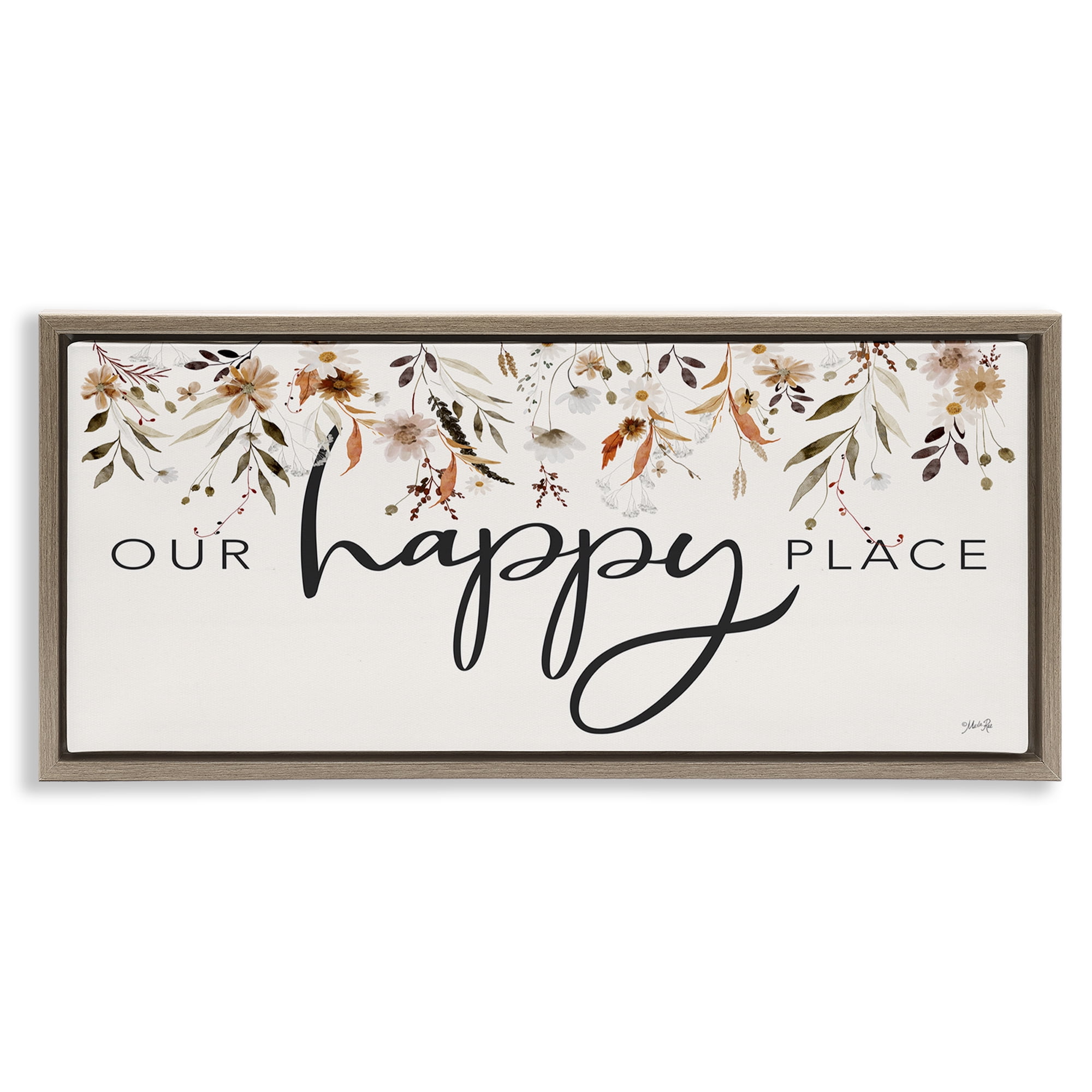 Stupell Industries Our Happy Place Florals Botanical & Floral Painting Brown Floater Framed Art Print Wall Art, 25 x 11