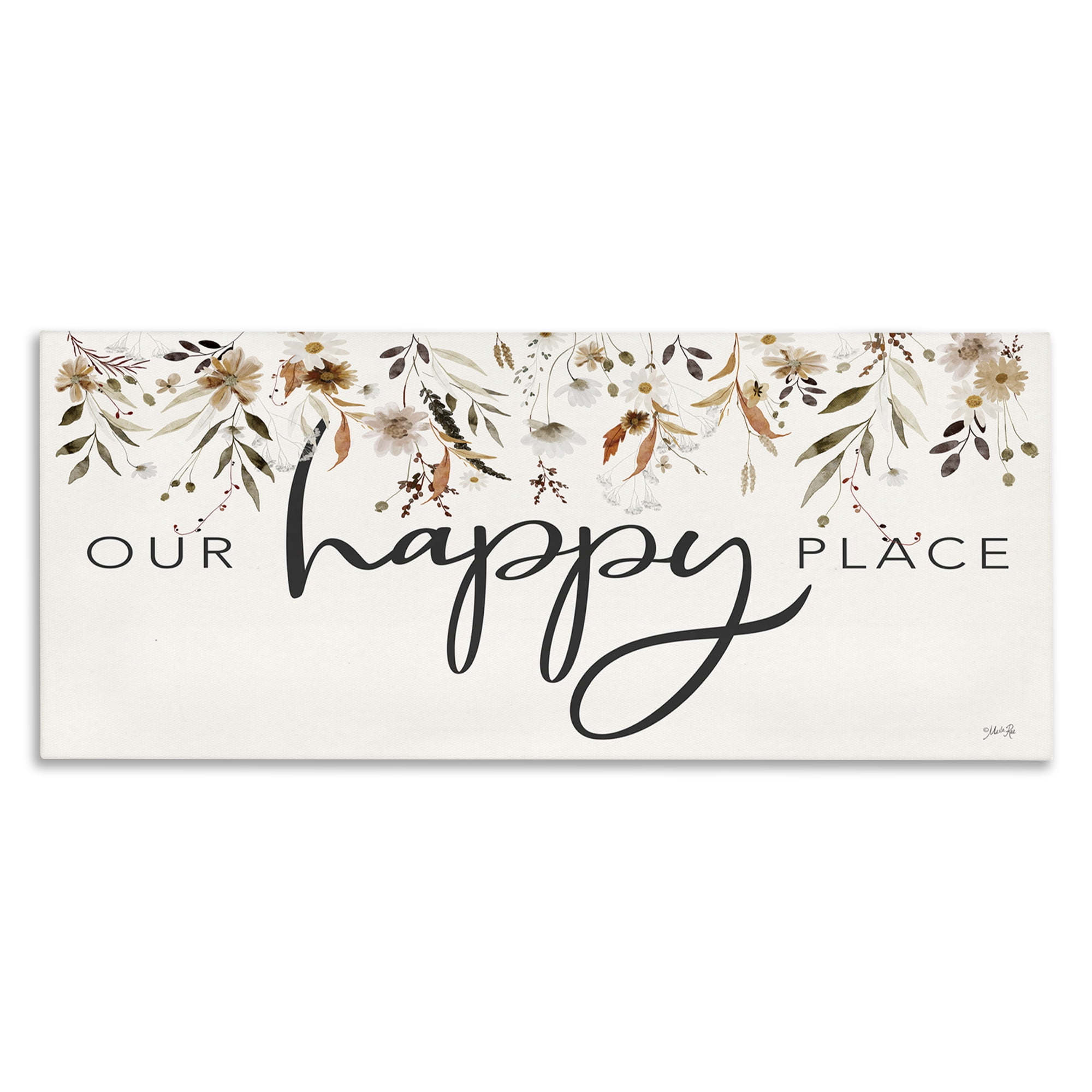 Stupell Industries Our Happy Place Florals Botanical & Floral Painting Gallery Wrapped Canvas Art Print Wall Art, 30 x 13