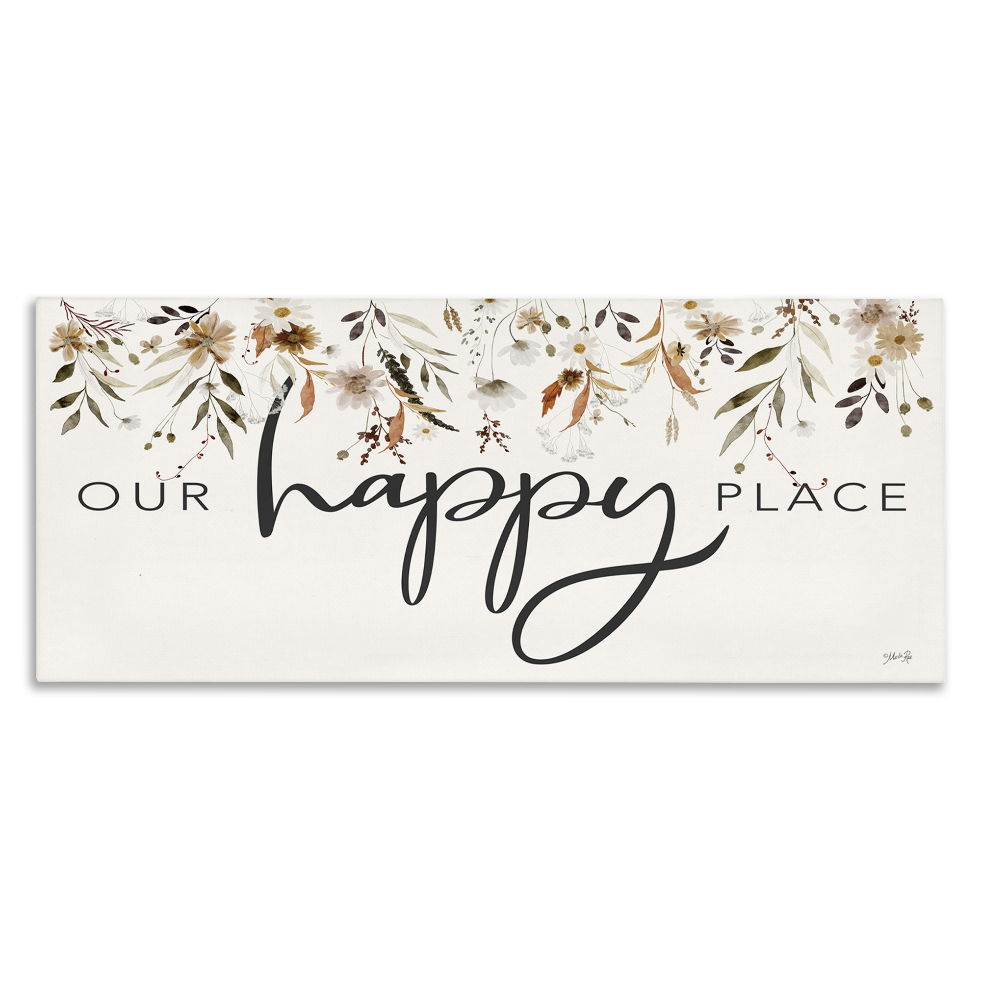 Stupell Industries Our Happy Place Florals Botanical & Floral Painting Gallery Wrapped Canvas Art Print Wall Art, 40 x 17