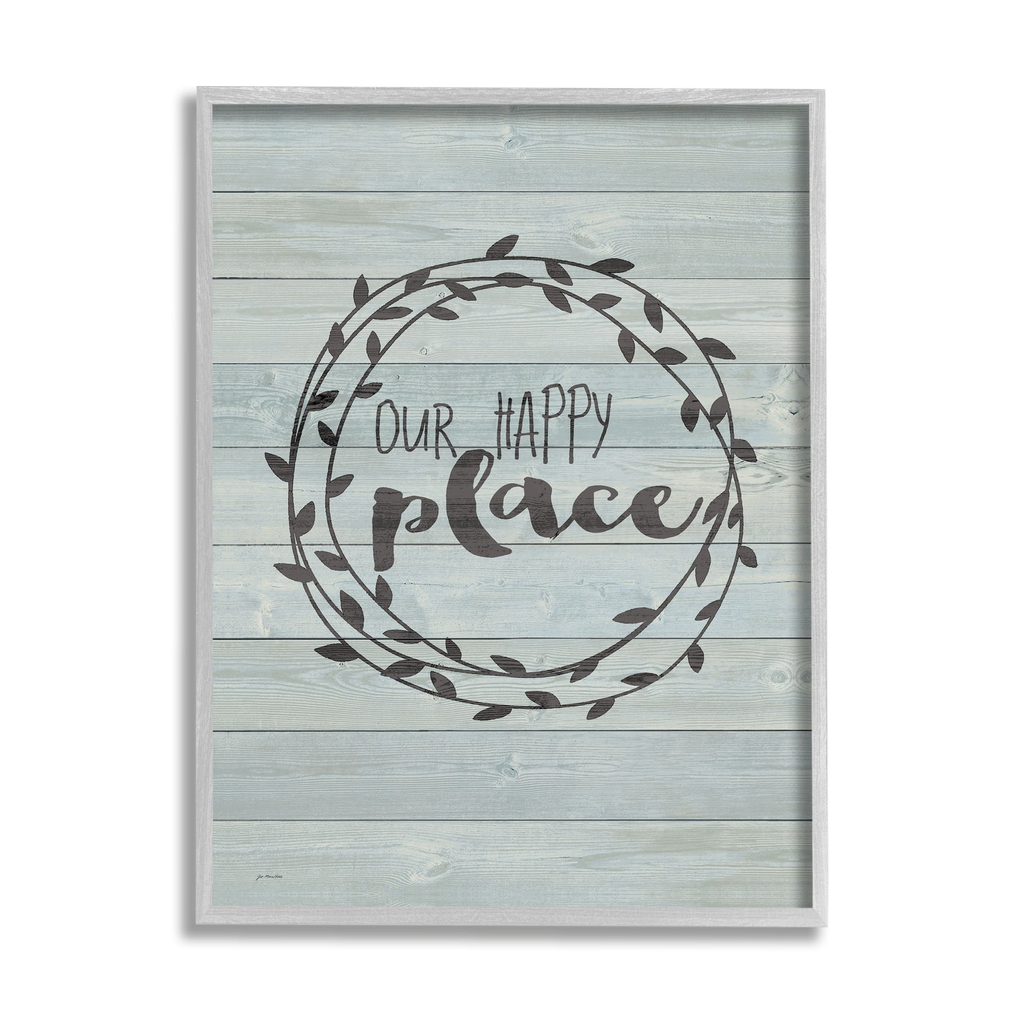 Stupell Industries Our Happy Place Plank Wood Look Graphic Art Framed Art Print Wall Art, 16x20, By Jo Moulton