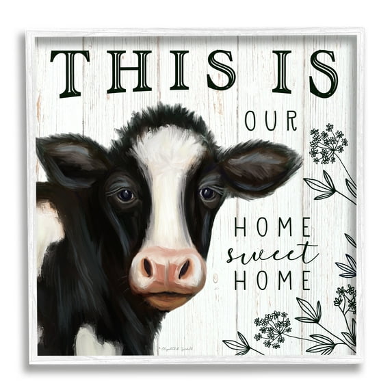 Stupell Industries Our Home Sweet Home Phrase Dairy Farm Cow, 12 x 12, Design by Elizabeth Tyndall