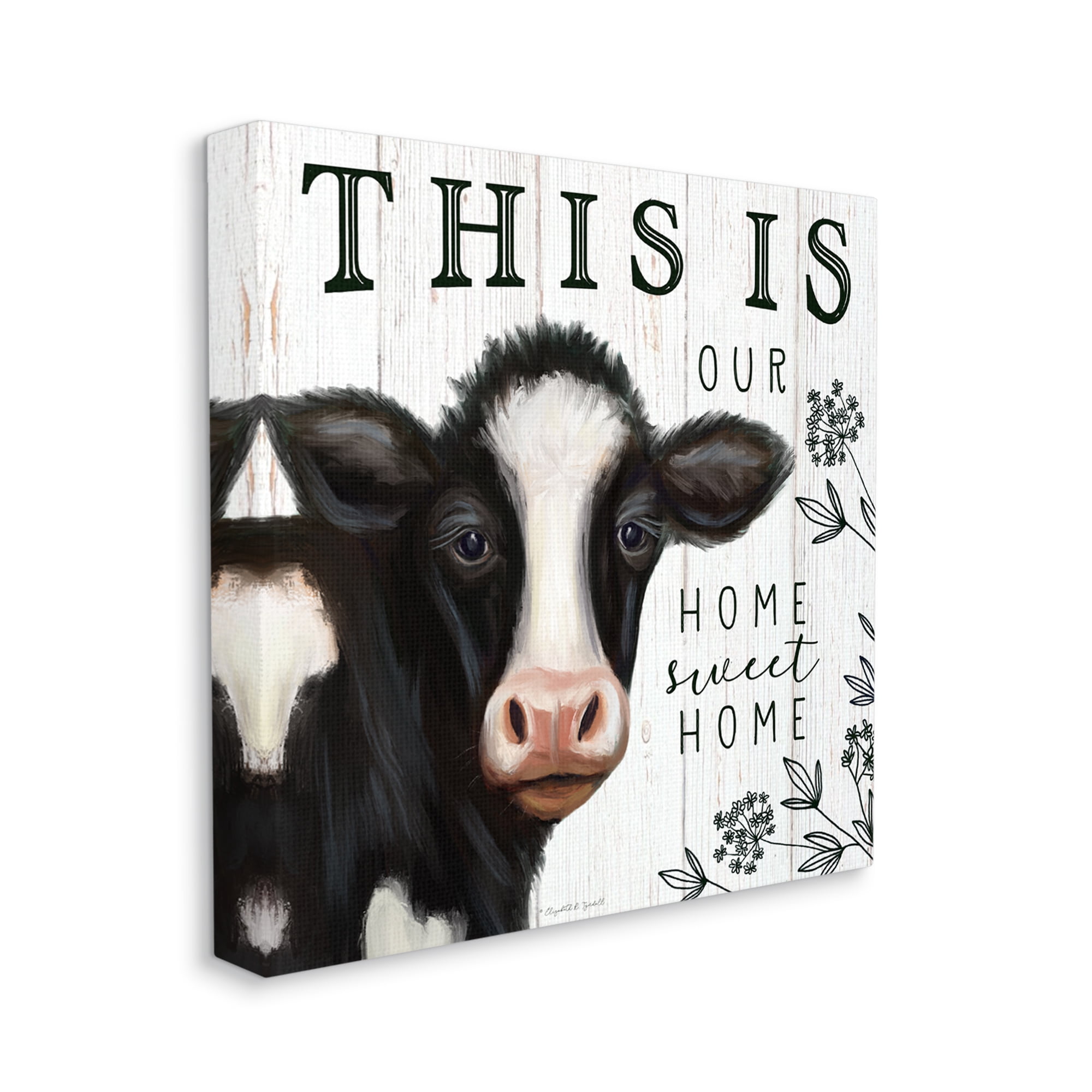 Stupell Industries Our Home Sweet Home Phrase Dairy Farm Cow Animals & Insects Painting Gallery Wrapped Canvas Print Wall Art, 24 x 24