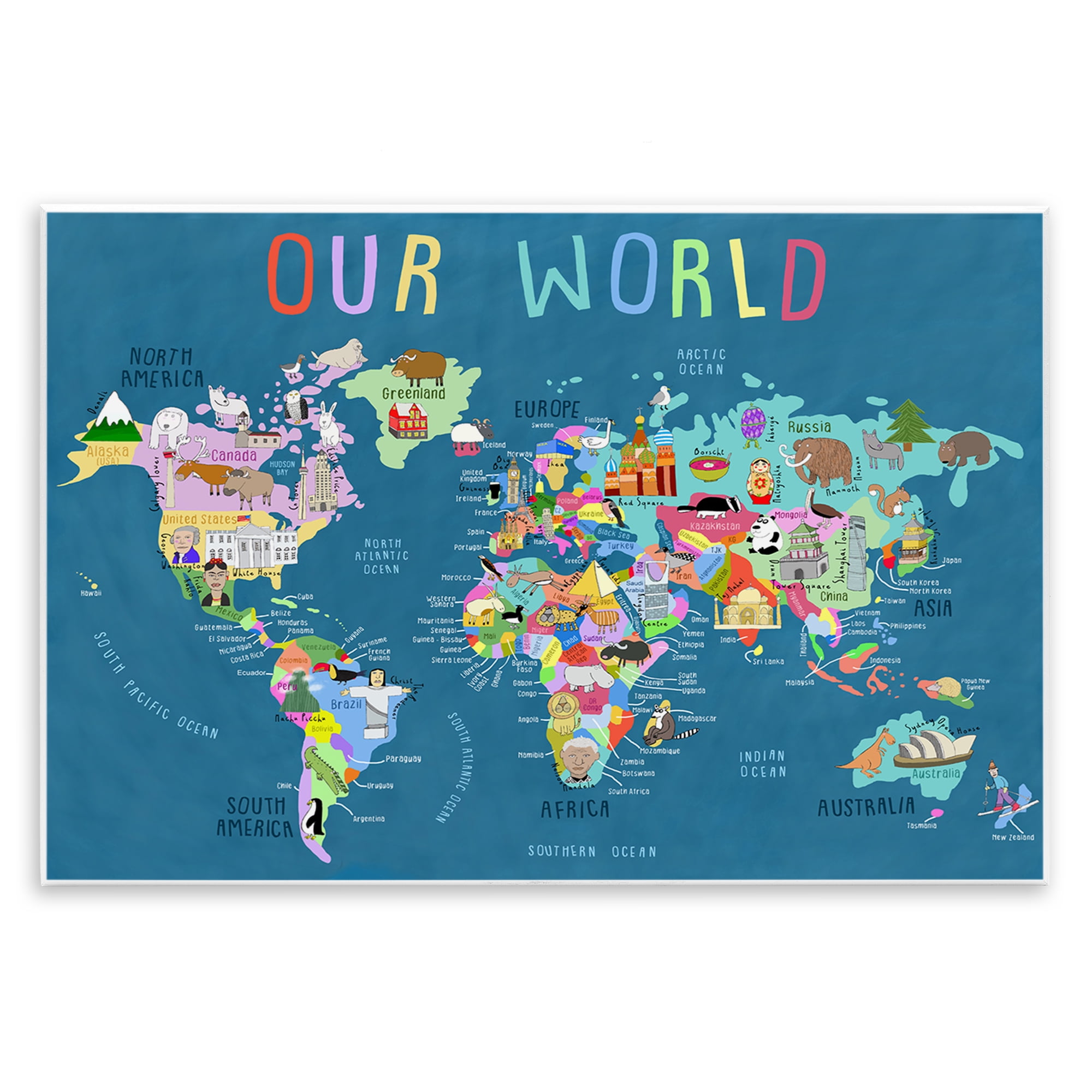 Stupell Industries Our World Map Education Painting Unframed Art Print Wall Art, 19 x 13