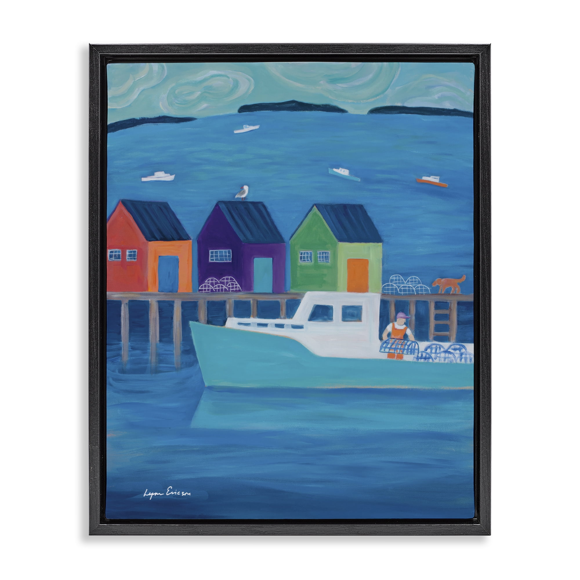 Stupell Industries Out Hauling Traps Black Framed Floater Canvas Wall Art, design by Lynn Ericson Fine Art