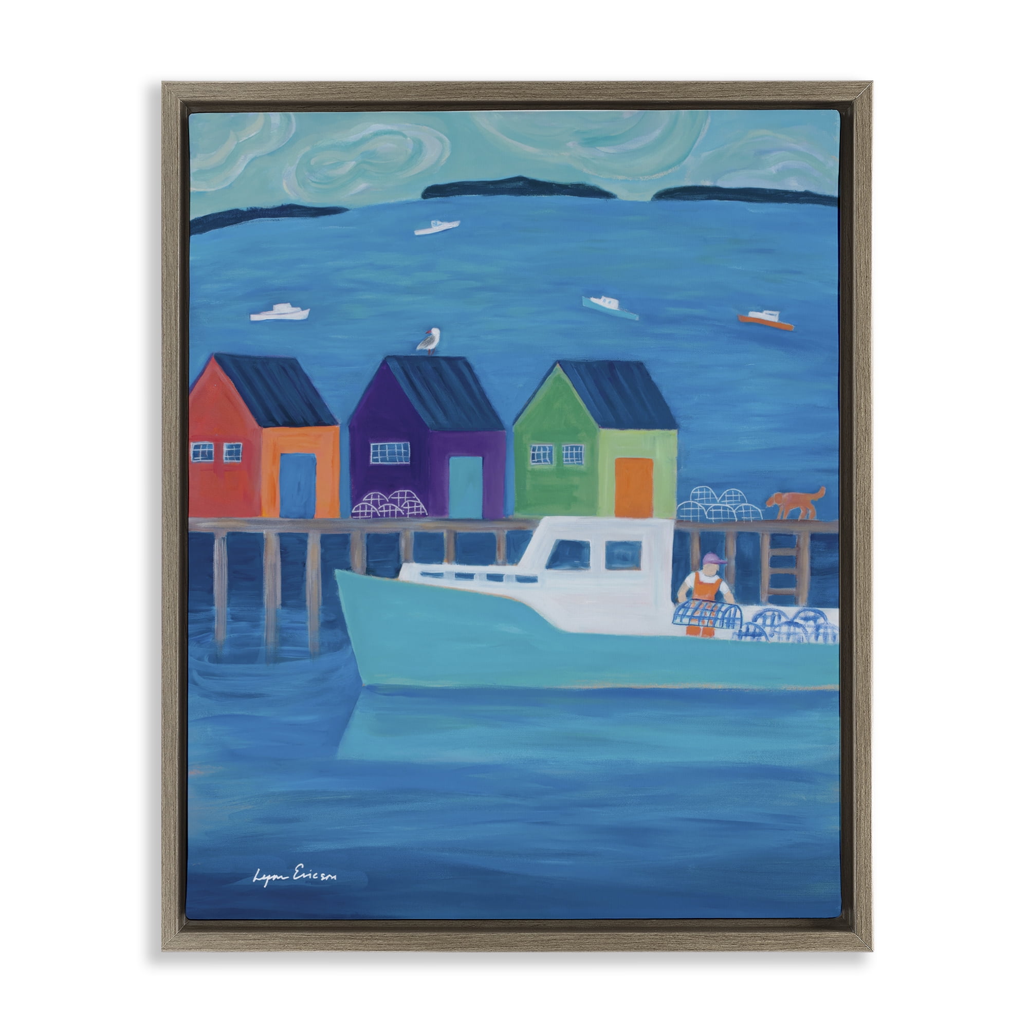 Stupell Industries Out Hauling Traps Brown Framed Floater Canvas Wall Art, design by Lynn Ericson Fine Art