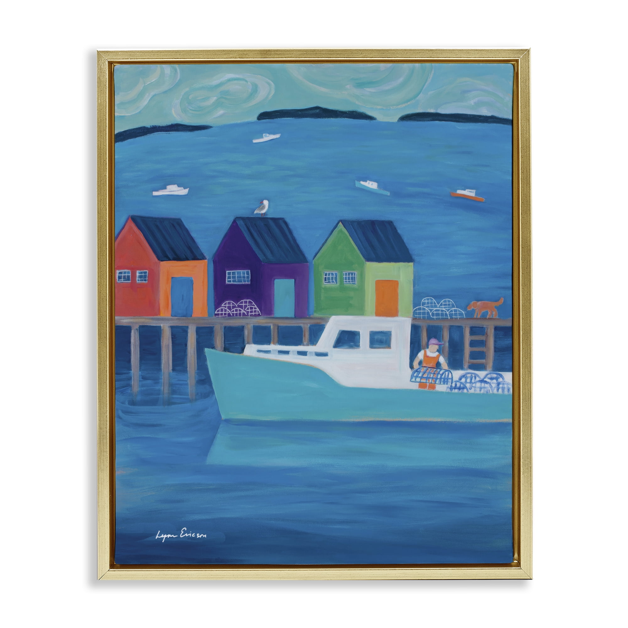Stupell Industries Out Hauling Traps Gold Framed Floater Canvas Wall Art, design by Lynn Ericson Fine Art