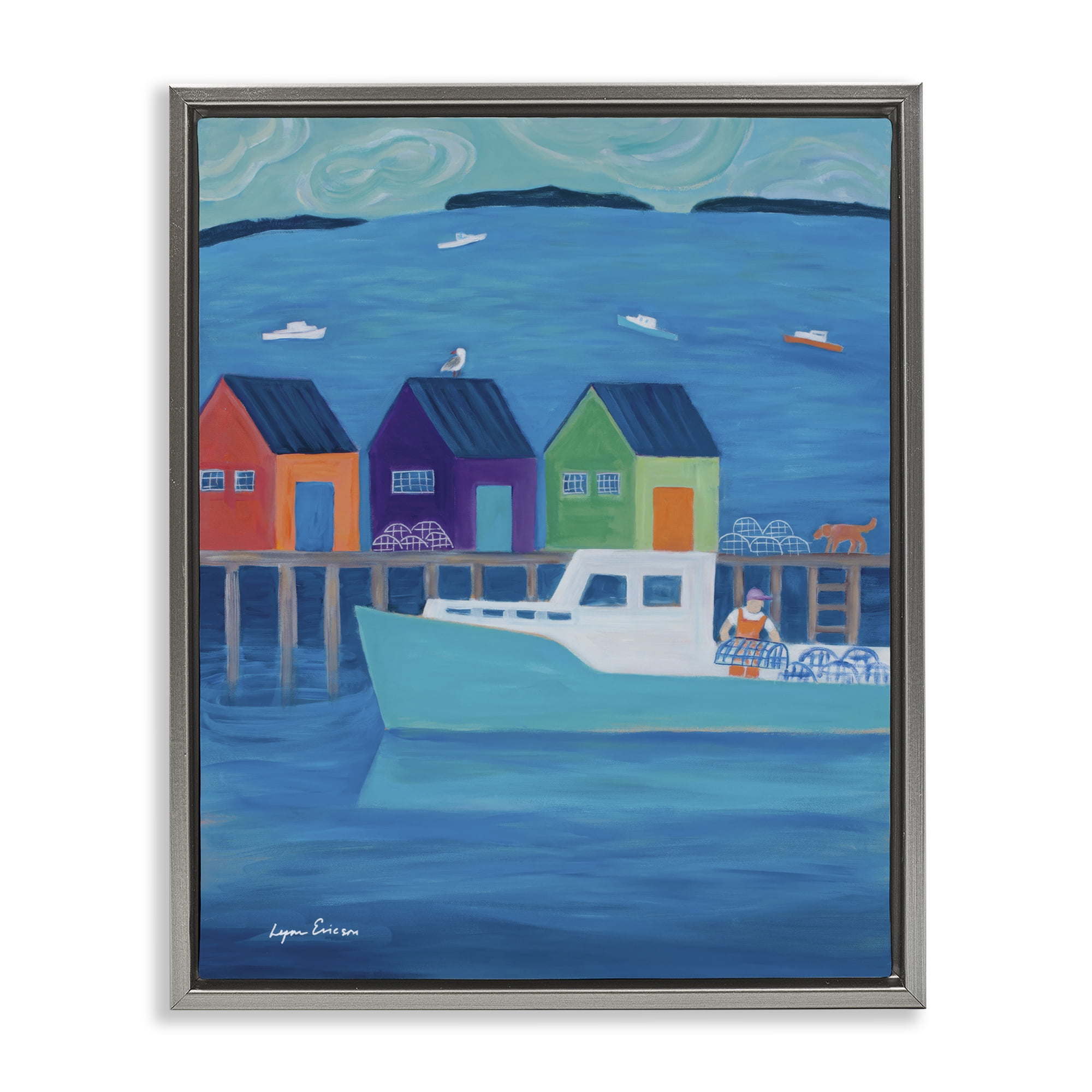 Stupell Industries Out Hauling Traps Gray Framed Floater Canvas Wall Art, design by Lynn Ericson Fine Art