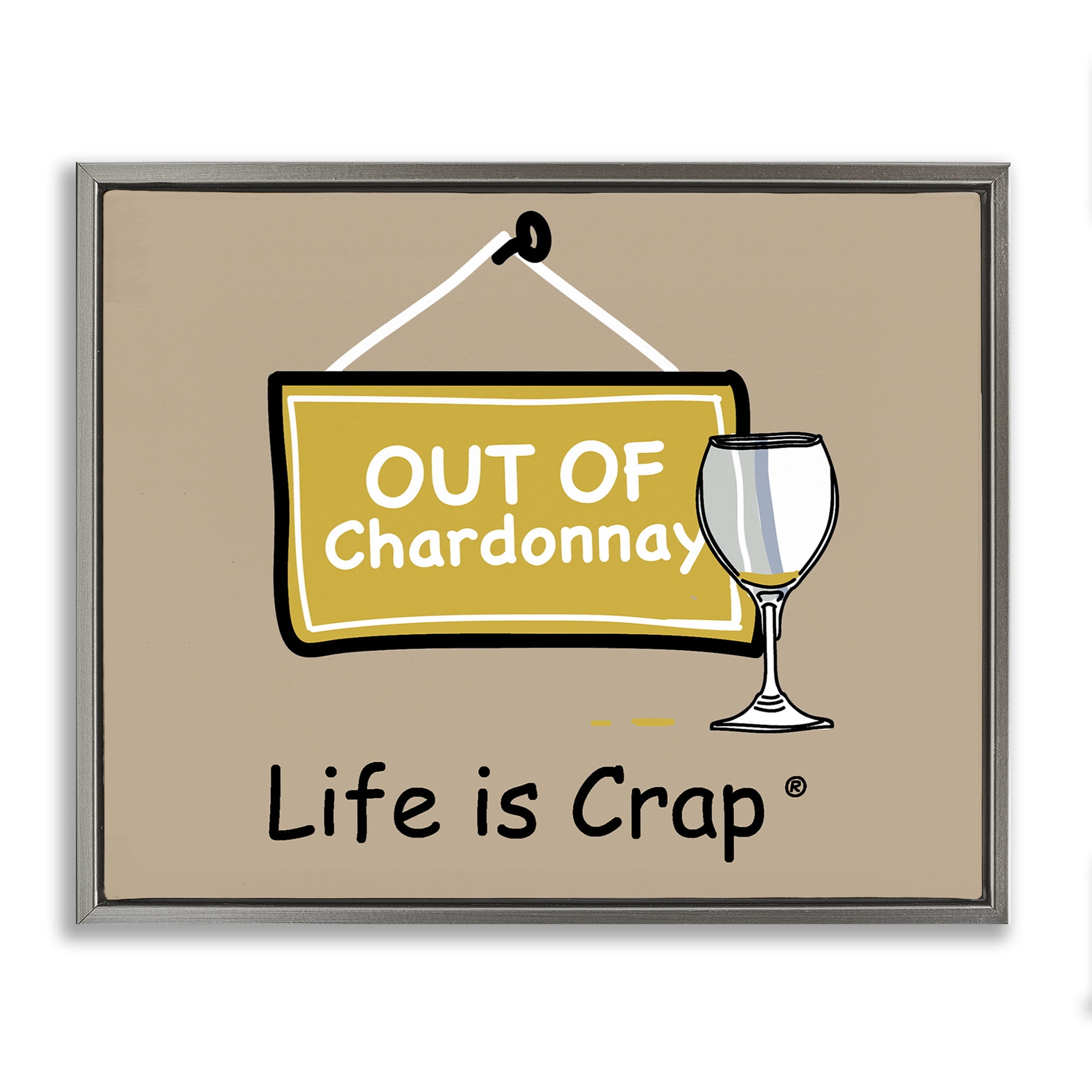Stupell Industries Out Of Chardonnay Novelty & Humor Painting Gray Floater Framed Canvas Art Print Wall Art, 21 x 17