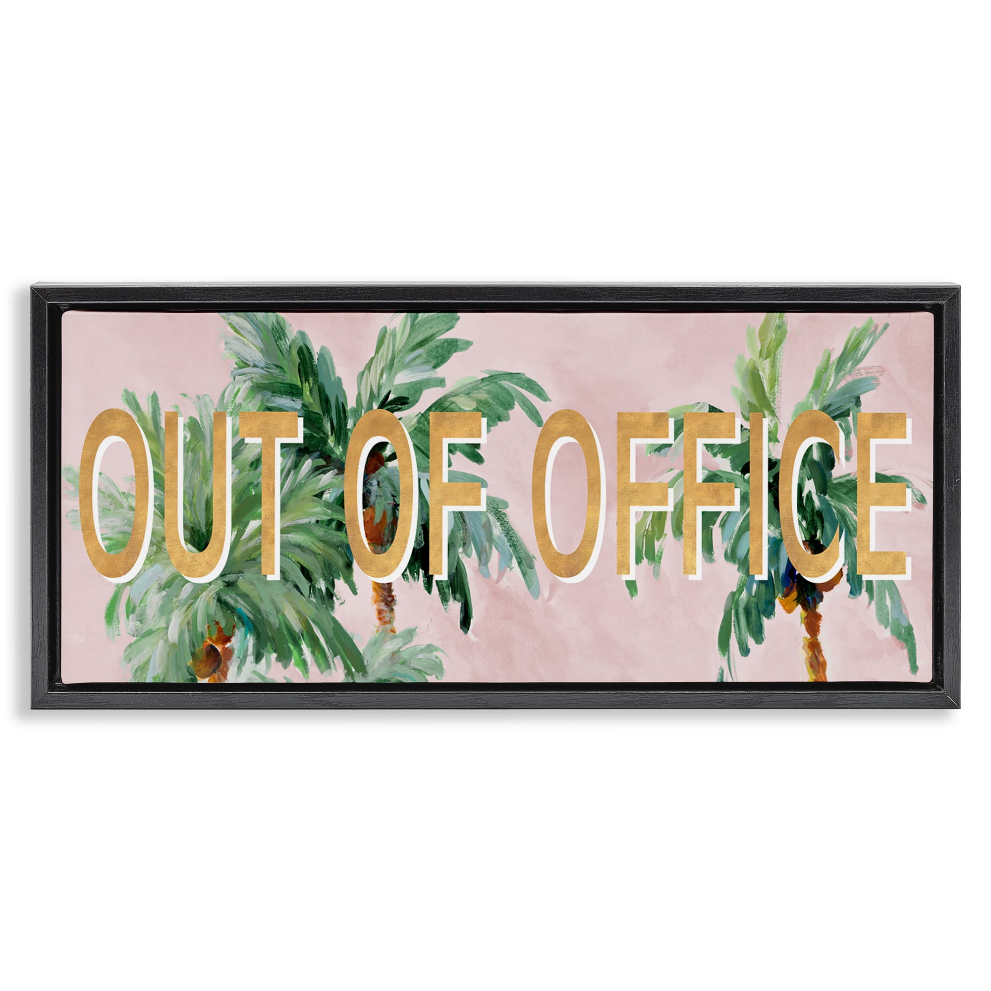 Stupell Industries Out Of Office Palms Typography Painting Black Floater Framed Canvas Art Print Wall Art, 31 x 14