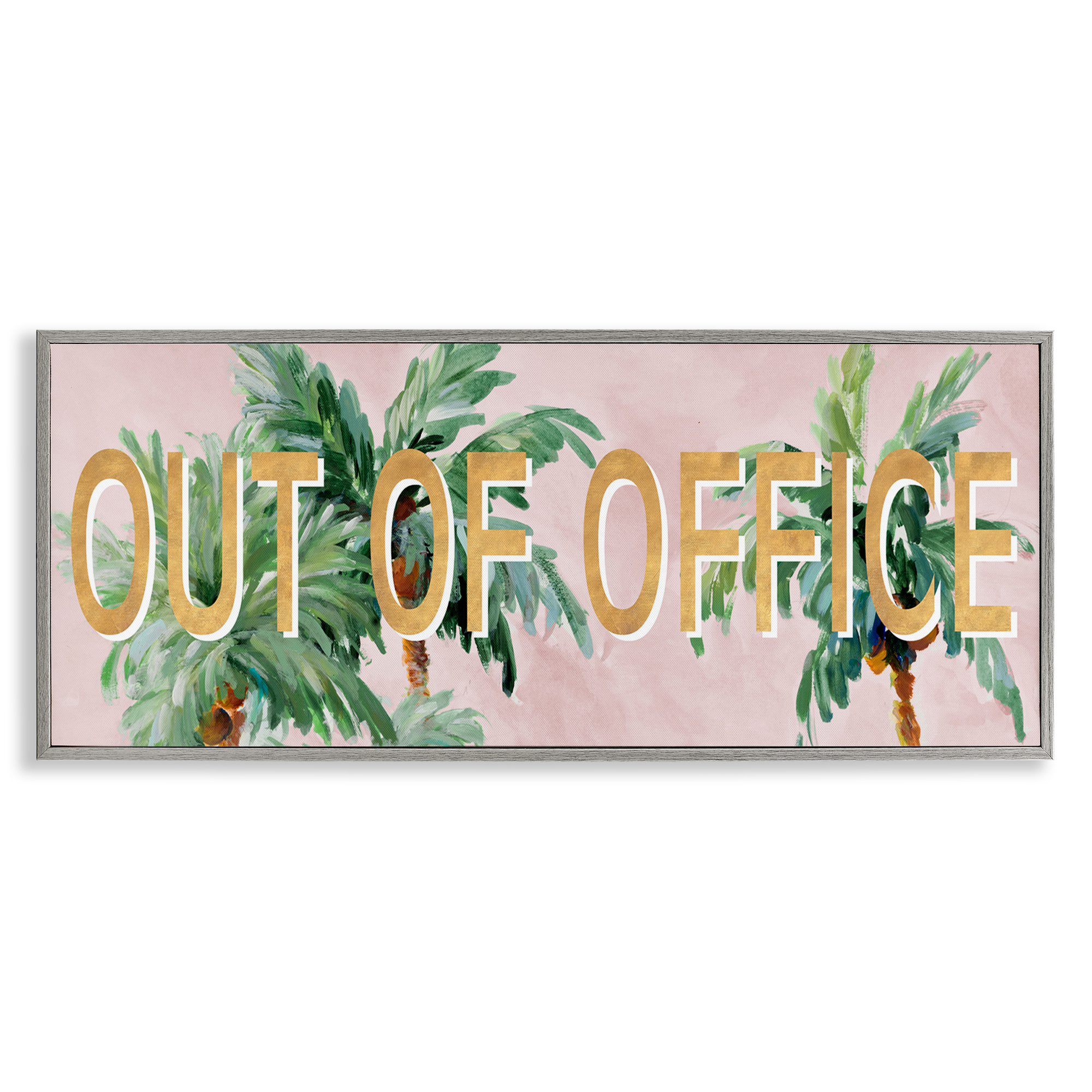 Stupell Industries Out Of Office Palms Typography Painting Gray Framed Art Print Wall Art, 30 x 13