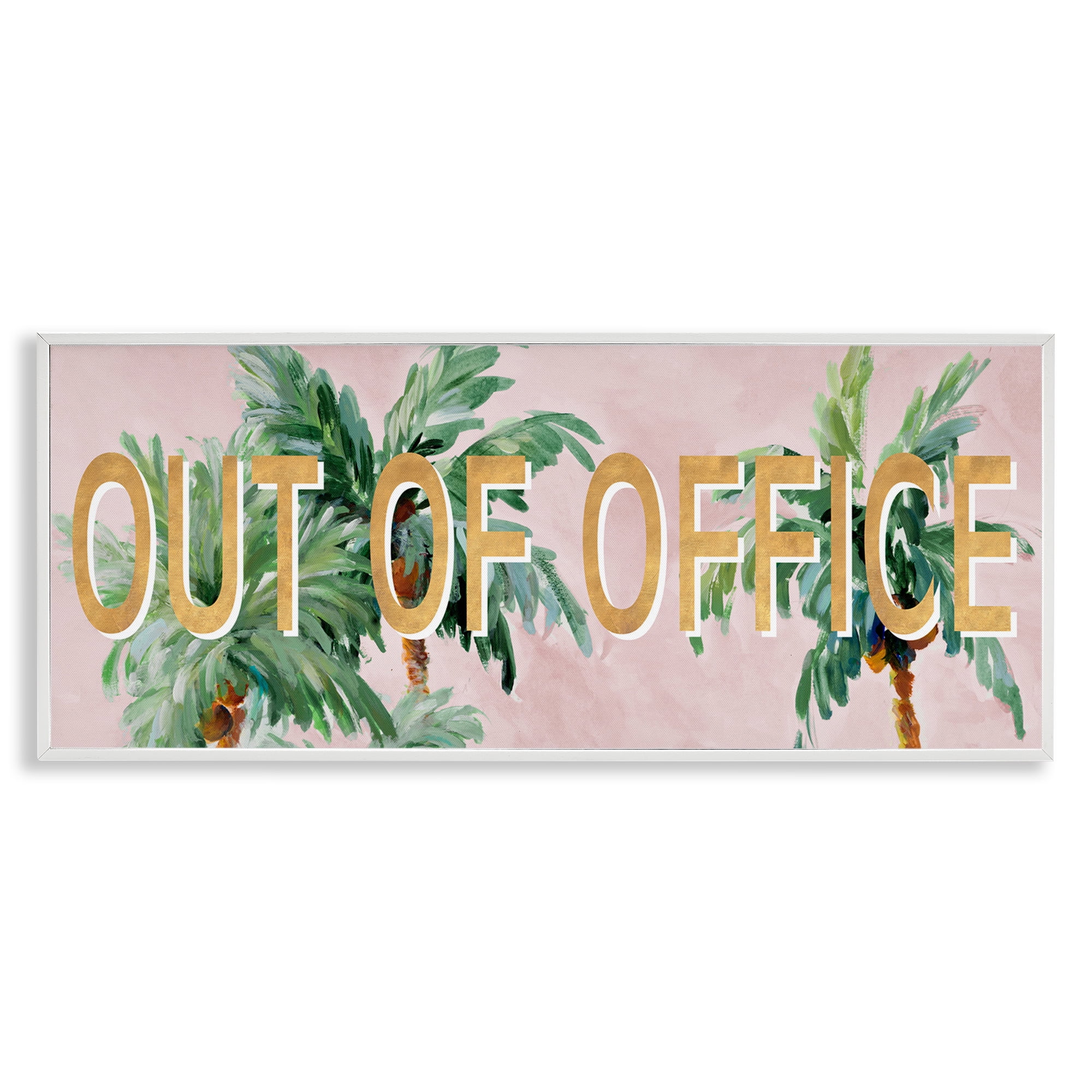 Stupell Industries Out Of Office Palms Typography Painting White Framed Art Print Wall Art, 24 x 10