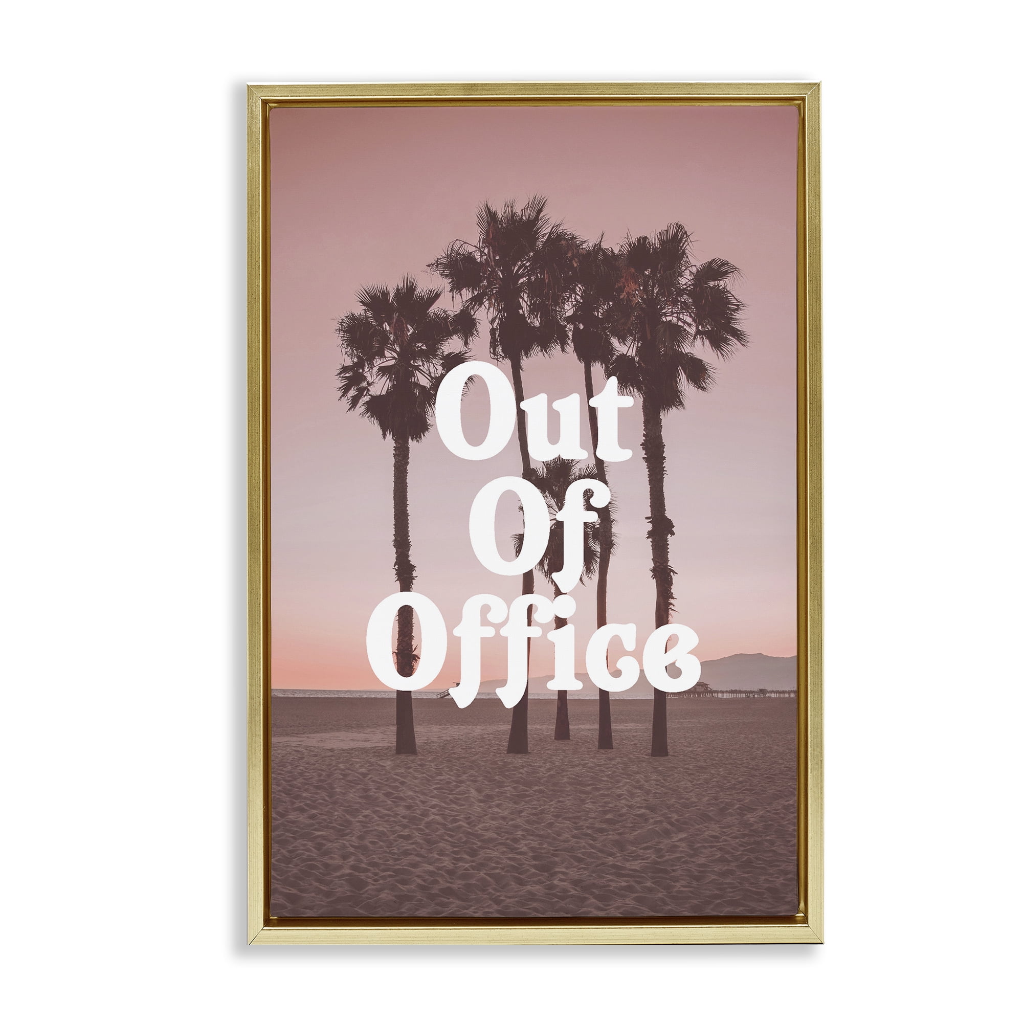 Stupell Industries Out Of Office Tropical Escape Gold Framed Floater Canvas Wall Art, design by Lil' Rue