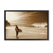 Stupell Industries Out Of The Sun Surfer Coastal Photography Black Floater Framed Canvas Art Print Wall Art, 25 x 17