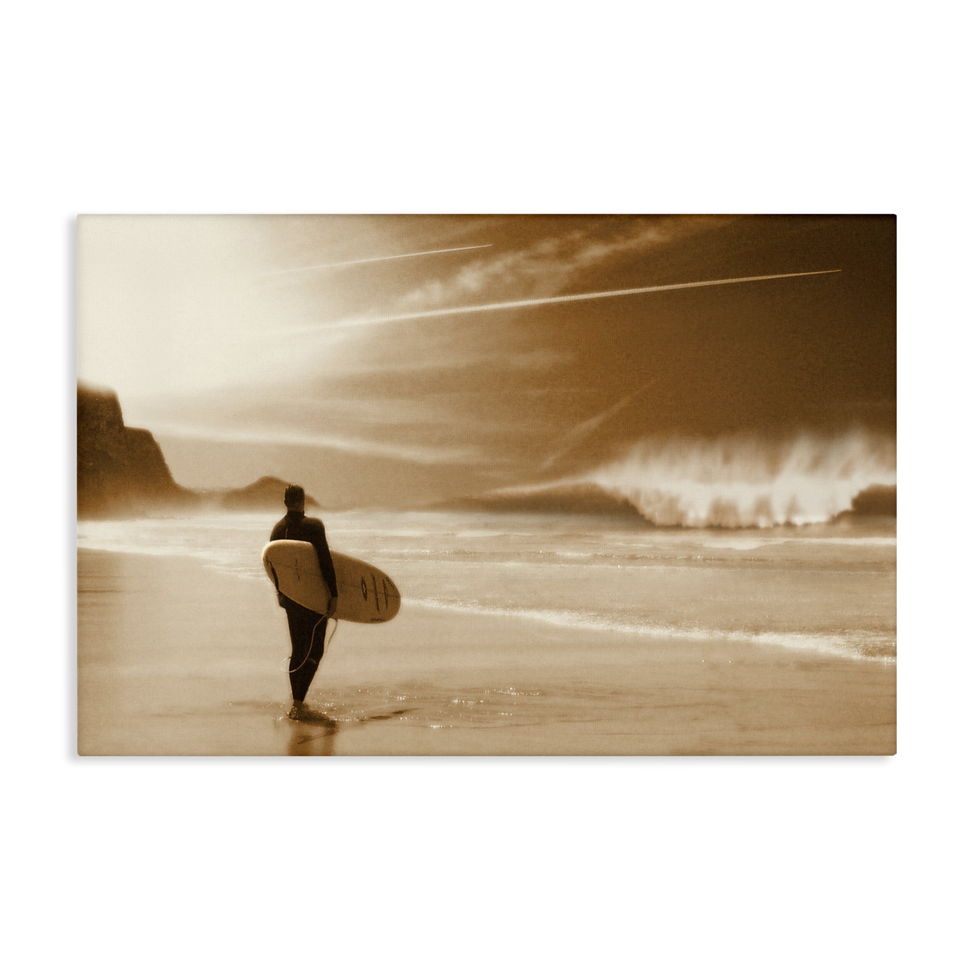 Sepia Coastal Surfer Landscape Canvas Print, 24 x 16