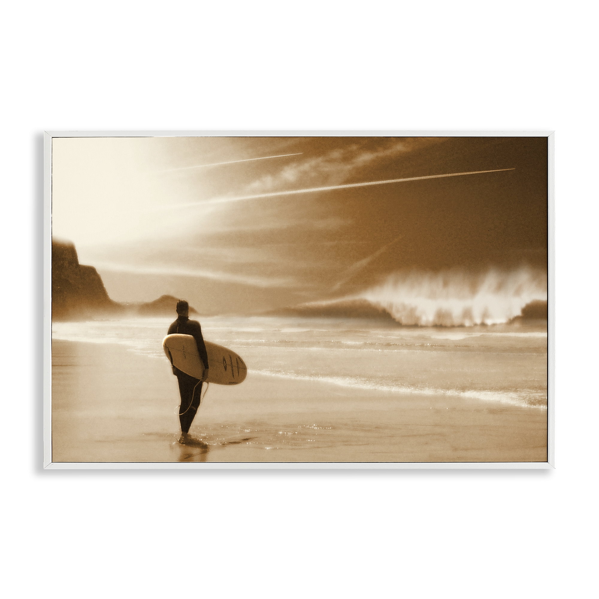 Stupell Industries Out Of The Sun Surfer Coastal Photography White Framed Art Print Wall Art, 18 x 12