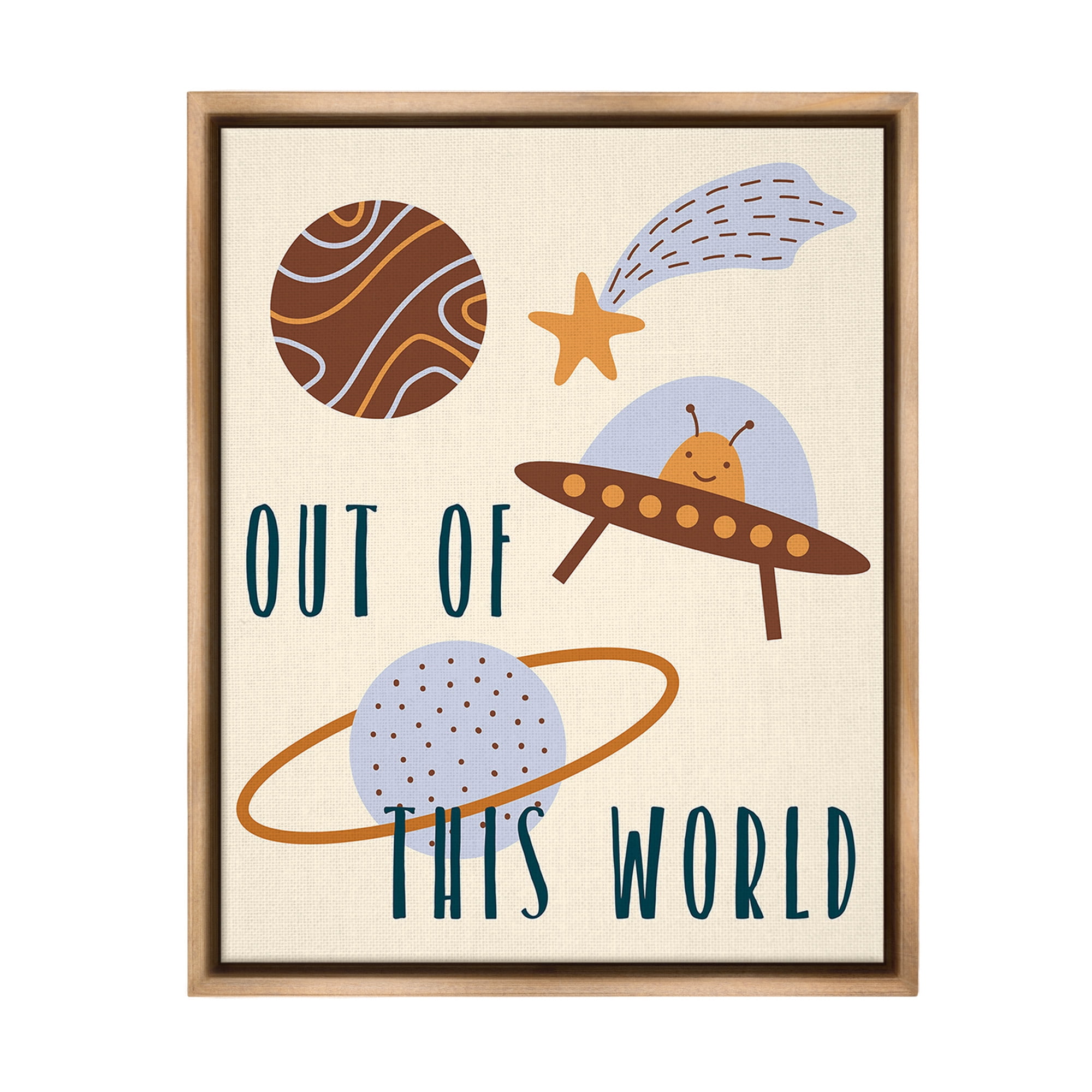 Stupell Industries Out Of This World Alien Fairy Tales & Fantasy Painting Brown Floater Framed Canvas Art Print Wall Art, 17 x 21
