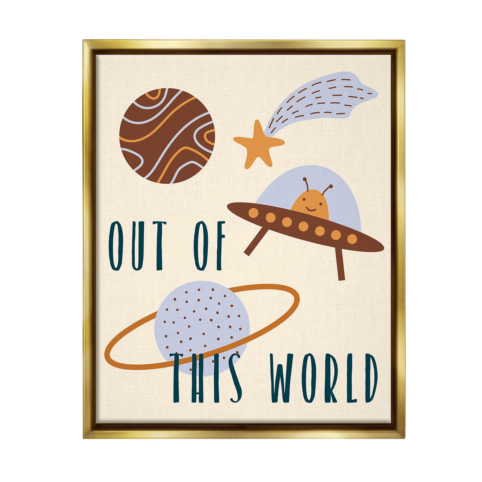 Stupell Industries Out Of This World Alien Fairy Tales & Fantasy Painting Gold Floater Framed Canvas Art Print Wall Art, 25 x 31