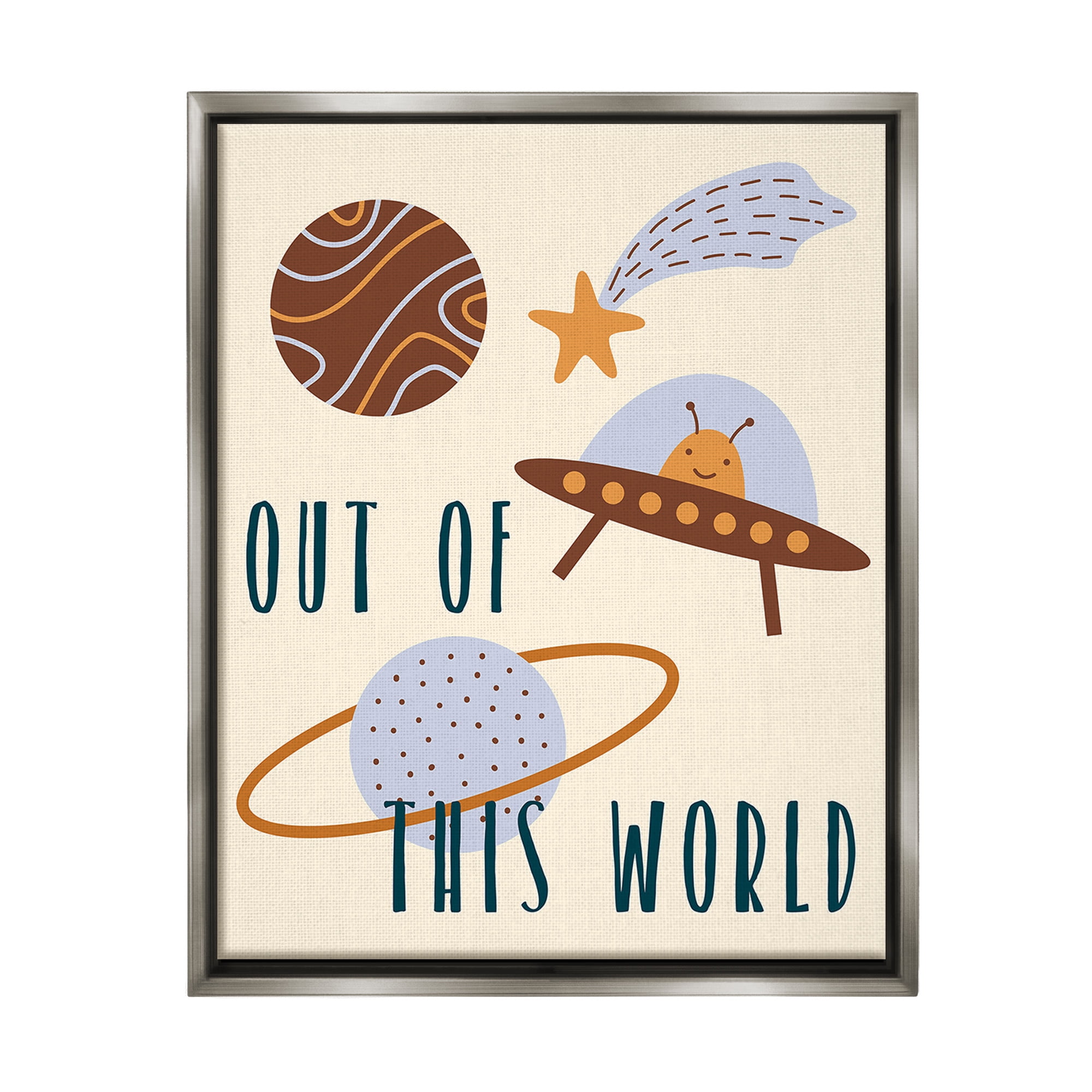 Stupell Industries Out Of This World Alien Fairy Tales & Fantasy Painting Gray Floater Framed Canvas Art Print Wall Art, 17 x 21