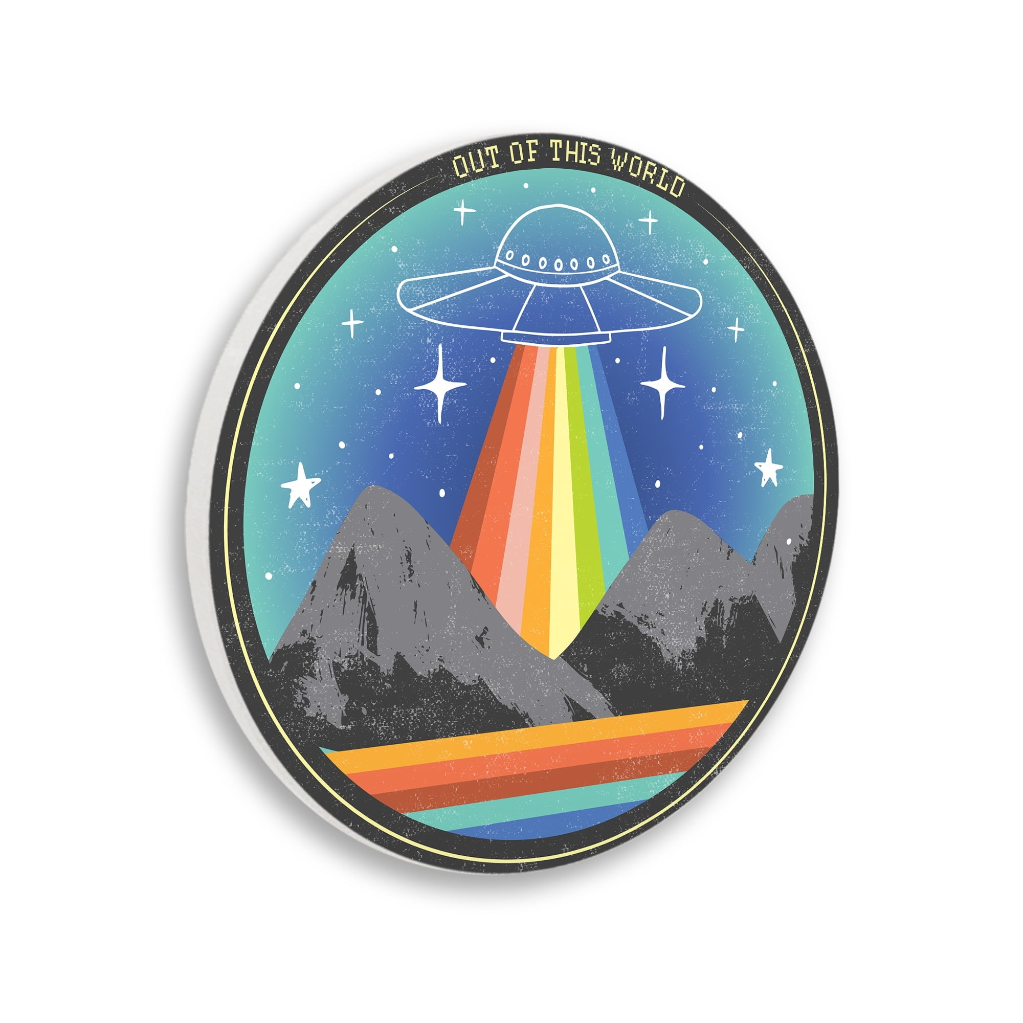 Stupell Industries Out Of This World Spaceship UFO Mountain Scenery Wood Wall Art, 12 x 12, Design by Caroline Alfreds