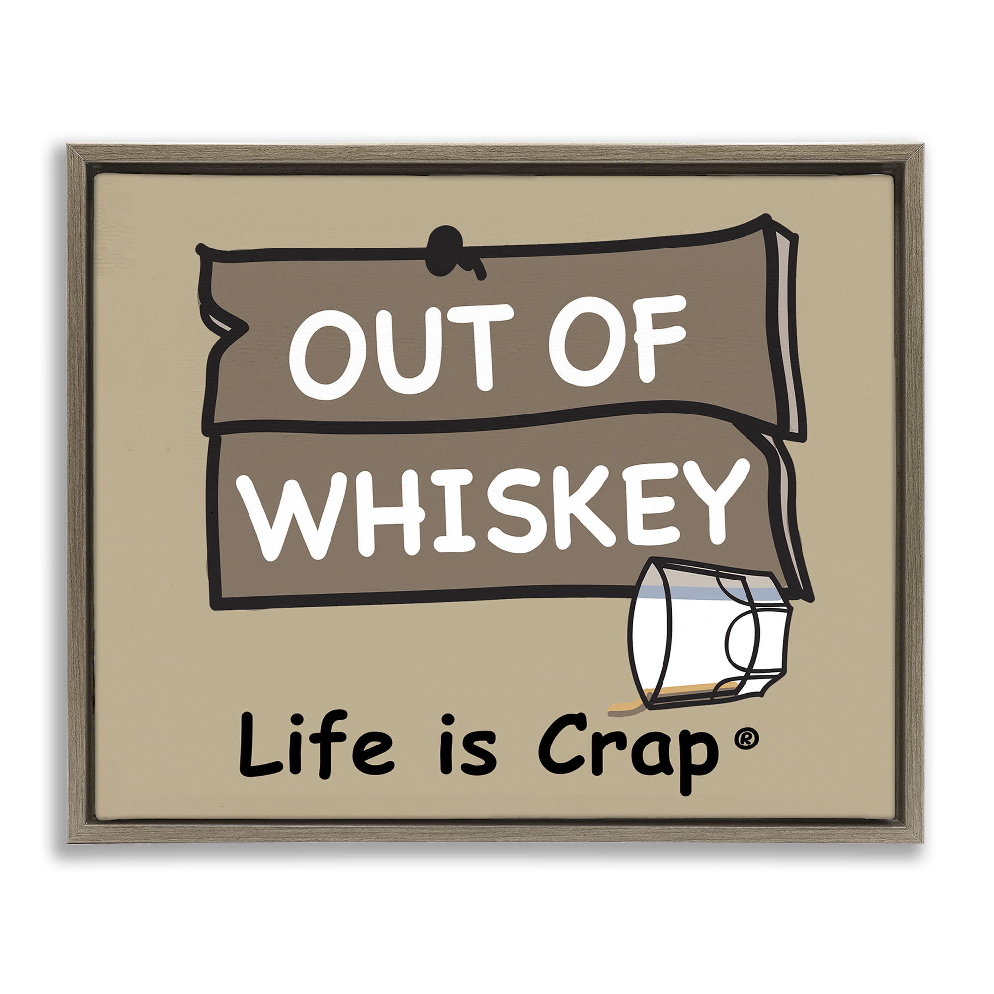 Stupell Industries Out Of Whiskey Novelty & Humor Painting Brown Floater Framed Canvas Art Print Wall Art, 31 x 25