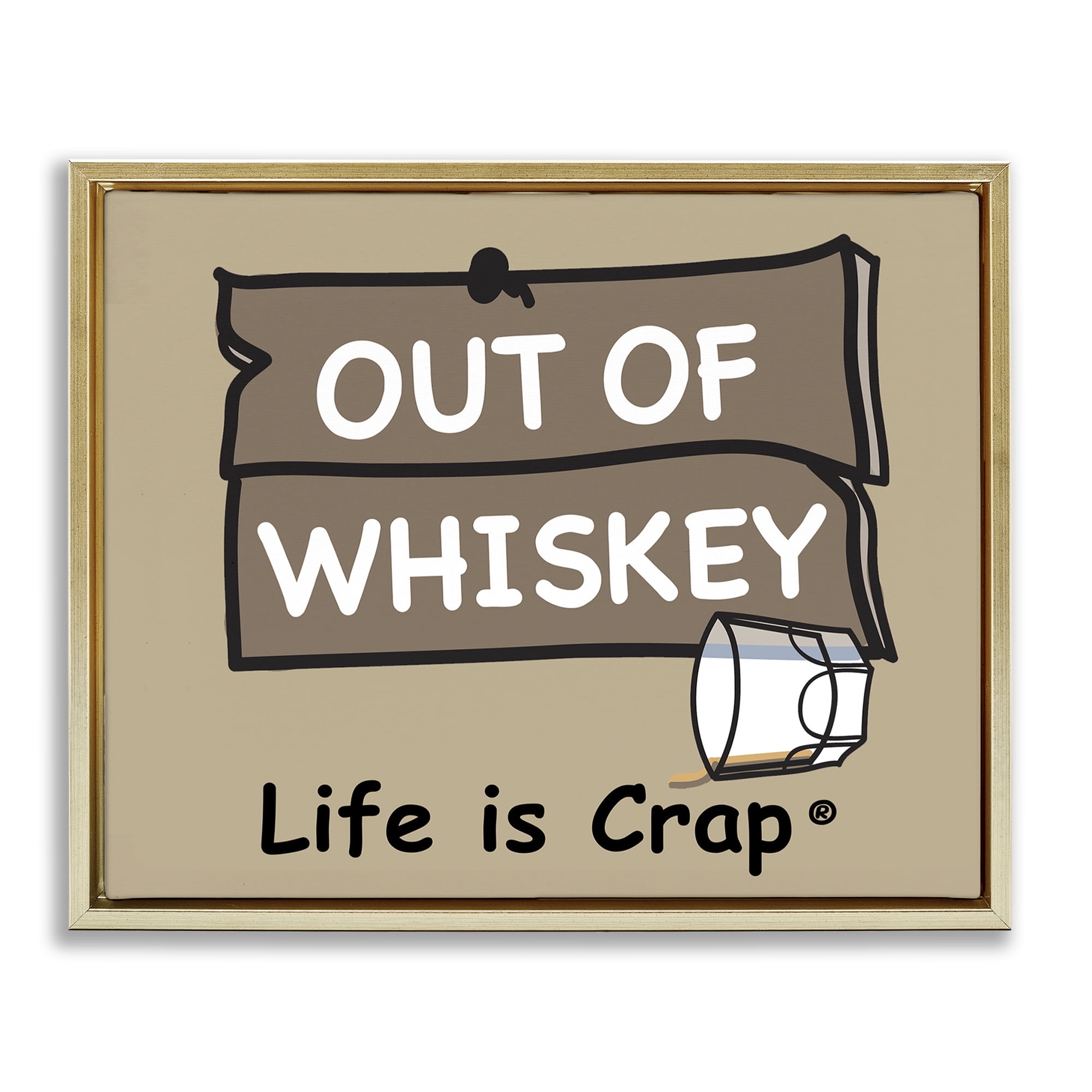 Stupell Industries Out Of Whiskey Novelty & Humor Painting Gold Floater Framed Canvas Art Print Wall Art, 31 x 25