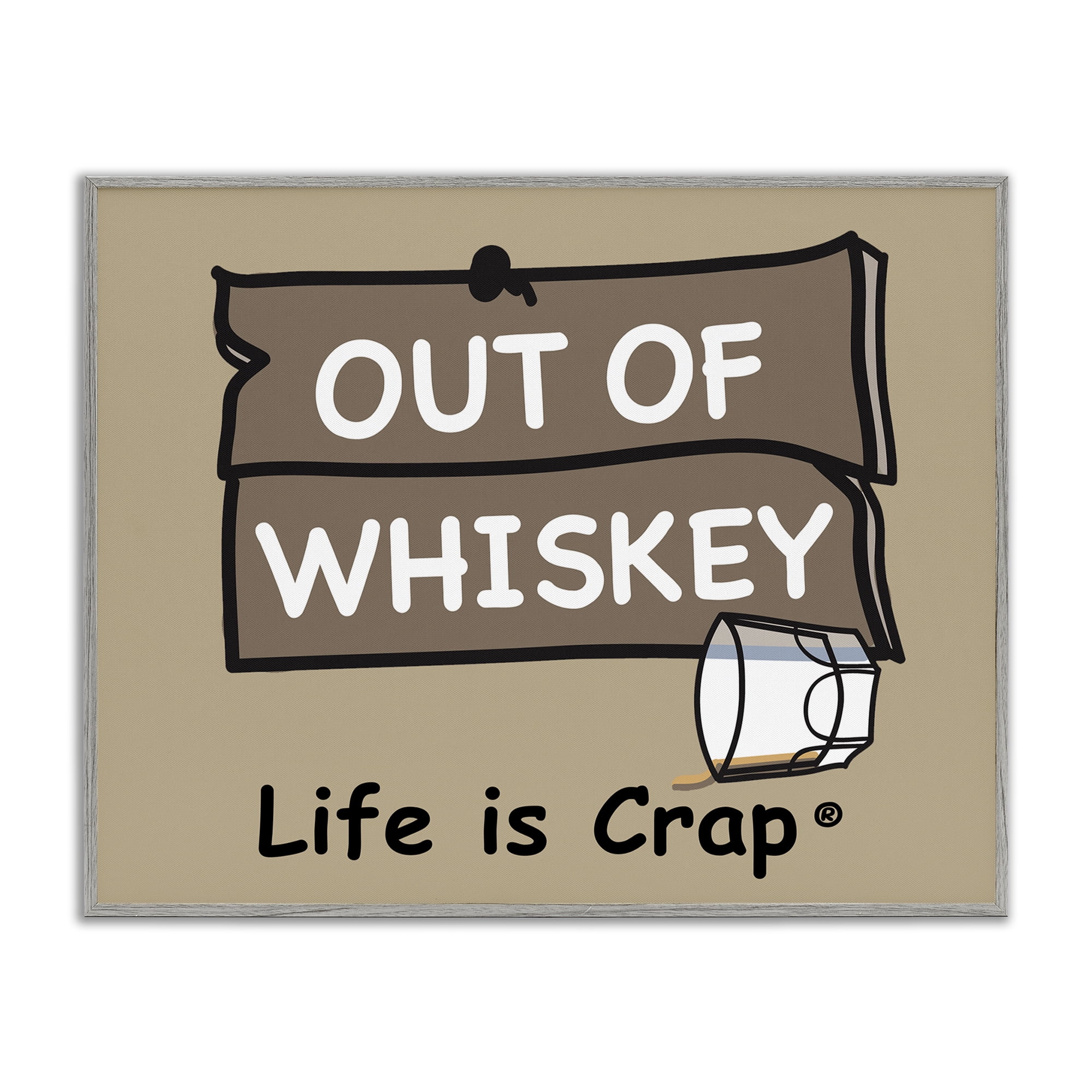 Stupell Industries Out Of Whiskey Novelty & Humor Painting Gray Framed Art Print Wall Art, 20 x 16