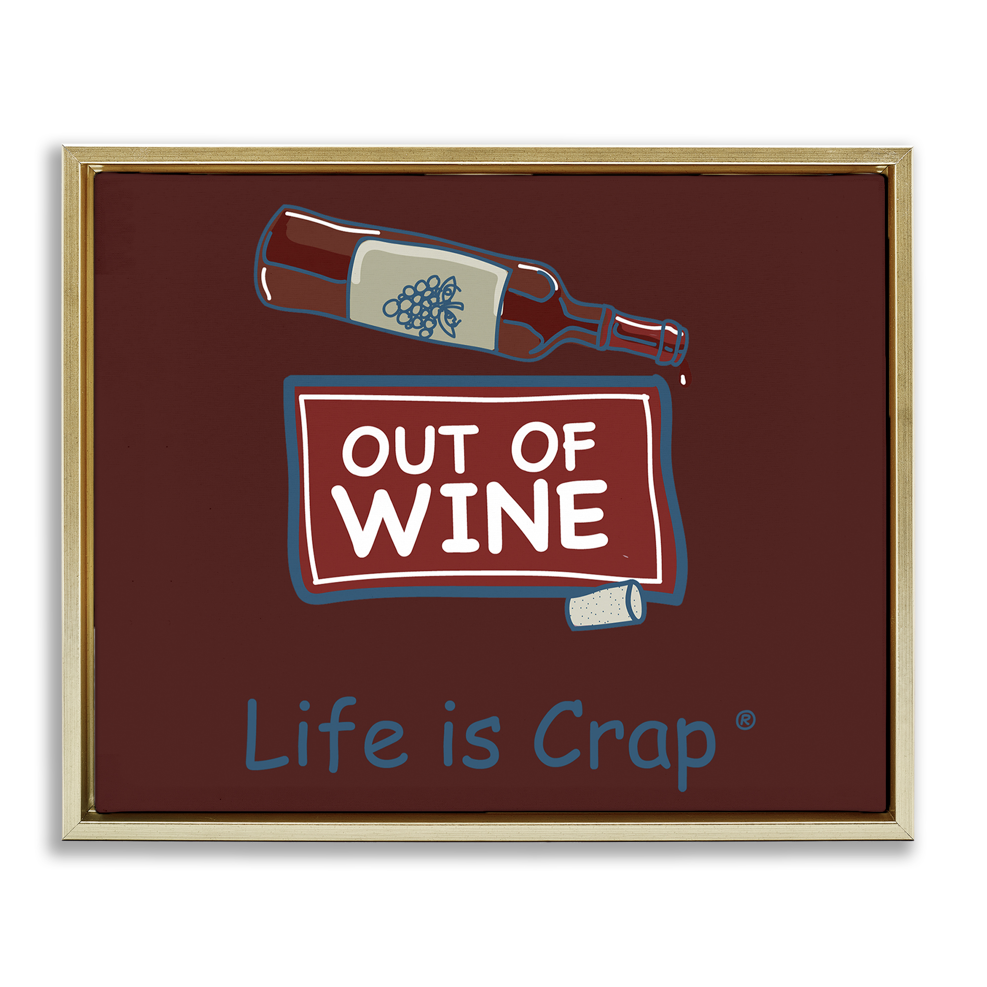 Stupell Industries Out Of Wine Bottle Novelty & Humor Painting Gold Floater Framed Canvas Art Print Wall Art, 31 x 25