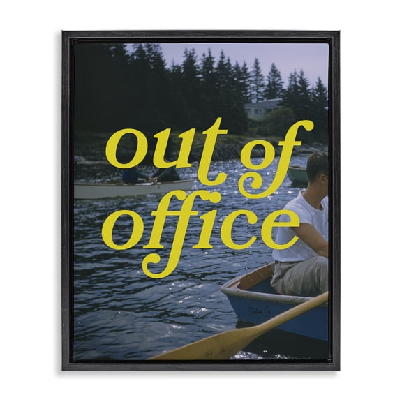 Stupell Industries Out of Office Lake View Quotes and Sayings Painting Black Floater Framed Canvas Art Print Wall Art, 25 x 31