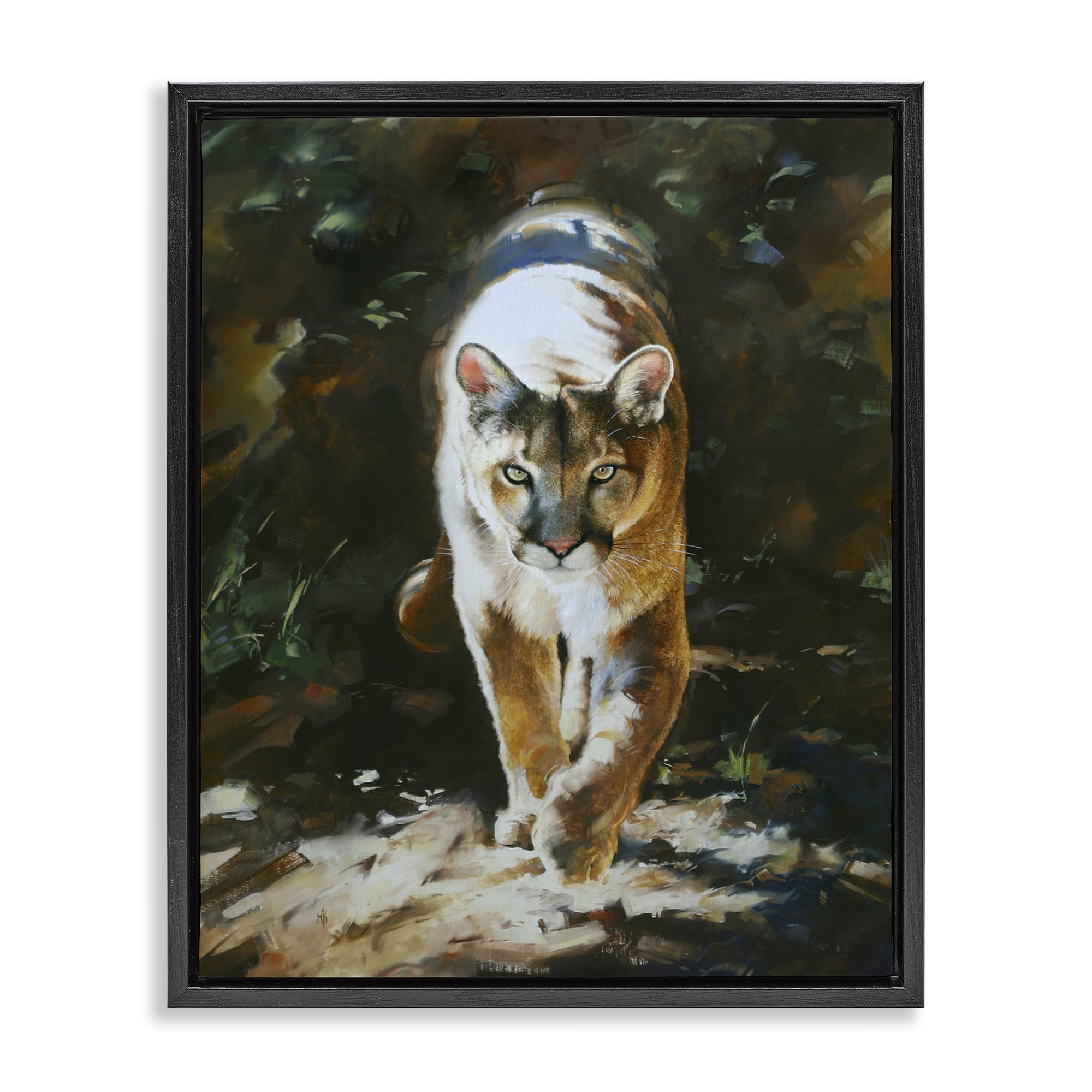 Stupell Industries Out of Shadows Panther Animals Painting Black Floater Framed Canvas Art Print Wall Art, 17 x 21