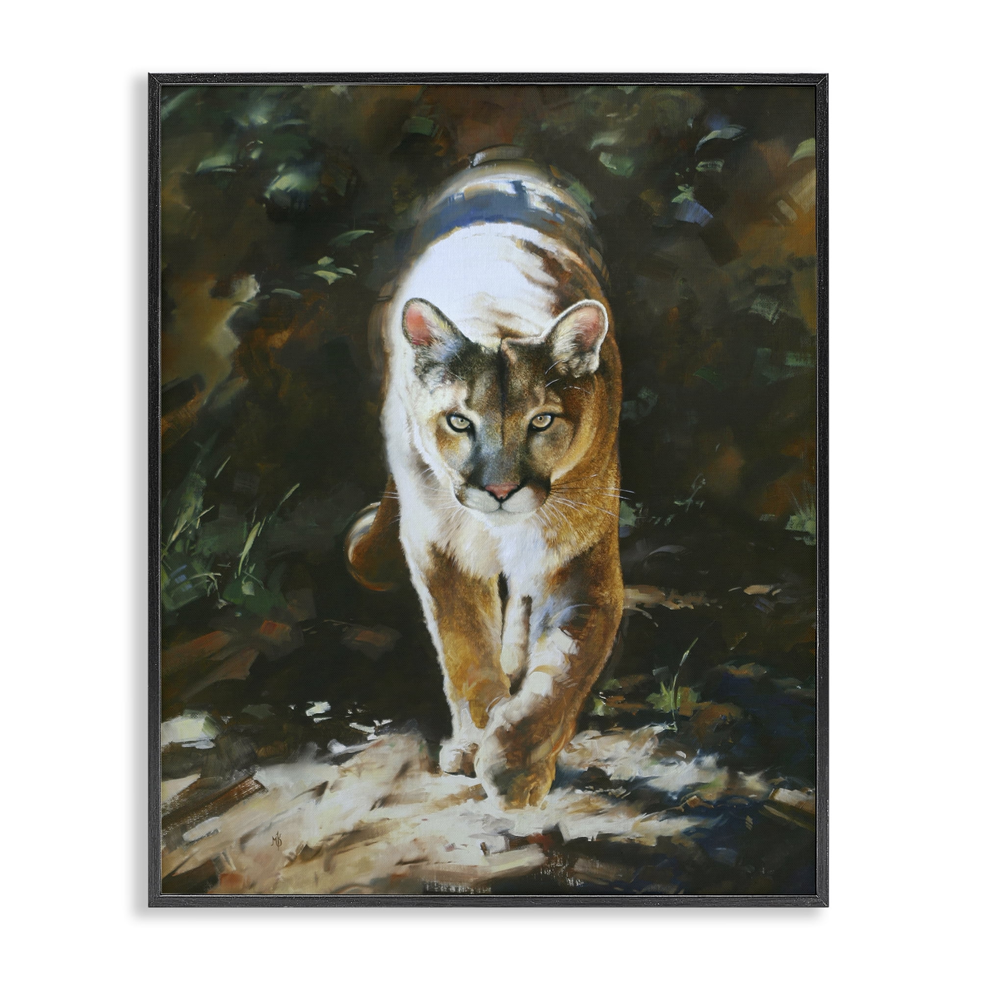 Stupell Industries Out of Shadows Panther Animals Painting Black Framed Art Print Wall Art, 16 x 20