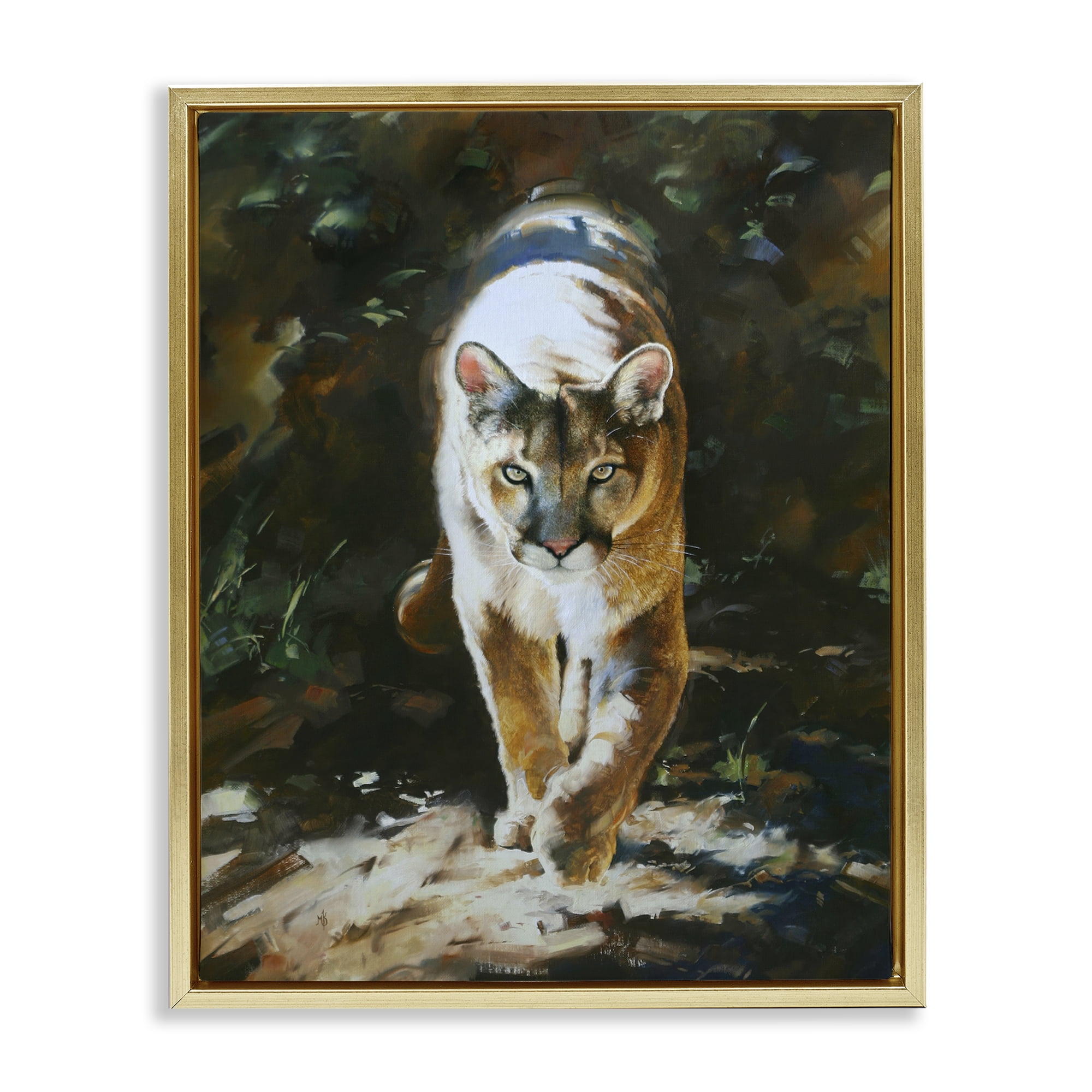 Stupell Industries Out of Shadows Panther Animals Painting Gold Floater Framed Canvas Art Print Wall Art, 17 x 21