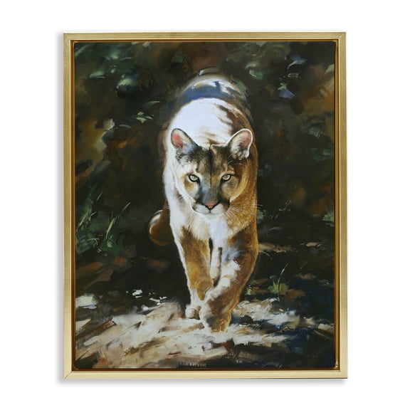 Stupell Industries Out of Shadows Panther Animals Painting Gold Floater Framed Canvas Art Print Wall Art, 17 x 21