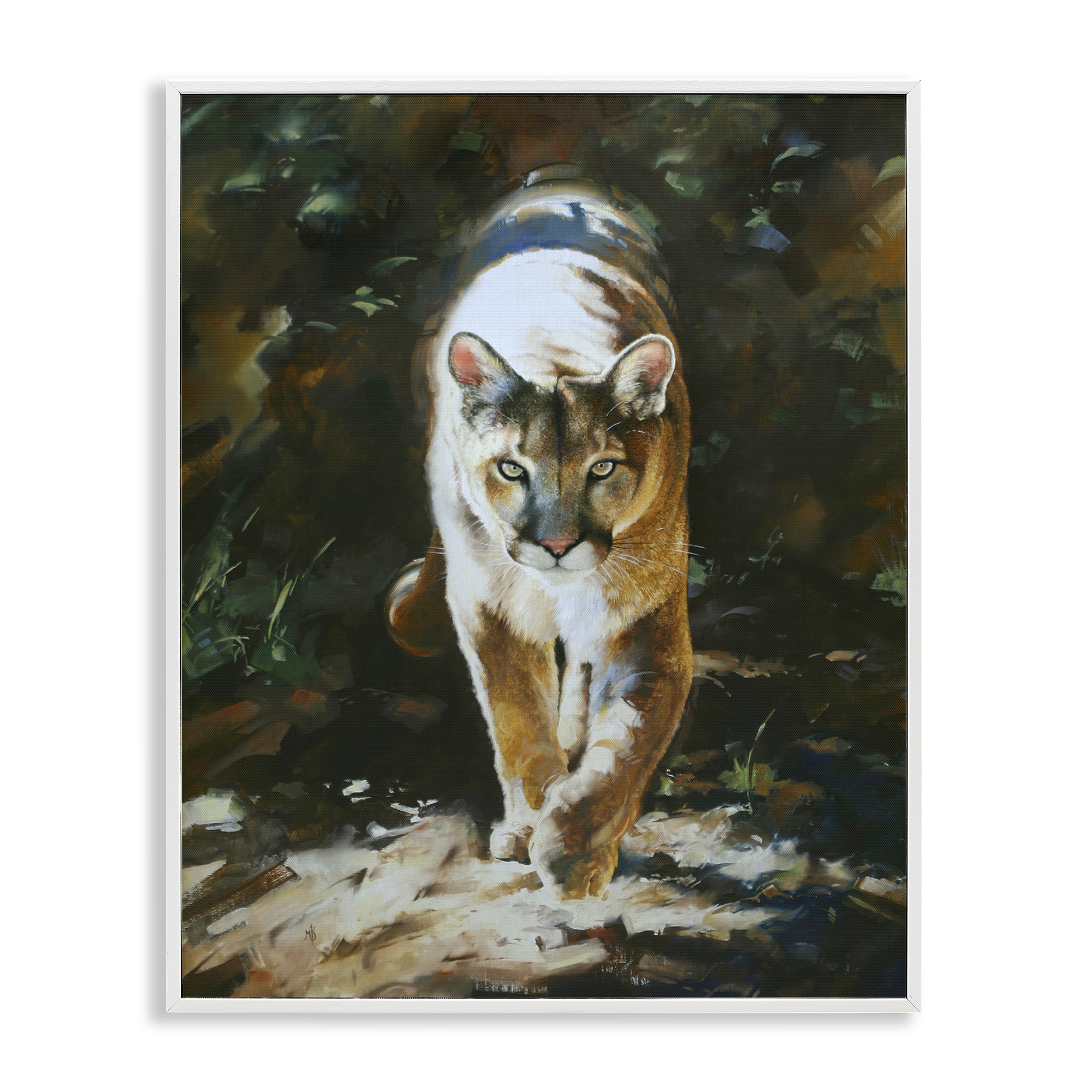 Stupell Industries Out of Shadows Panther Animals Painting White Framed Art Print Wall Art, 16 x 20