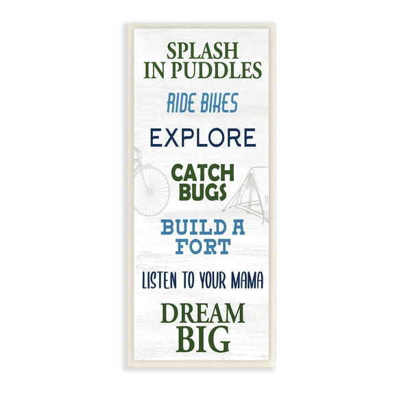 Stupell Industries Outdoor Adventure Activities Chart Blue Green Phrases Inspirational Painting Unframed Art Print Wall Art, 7 x 17