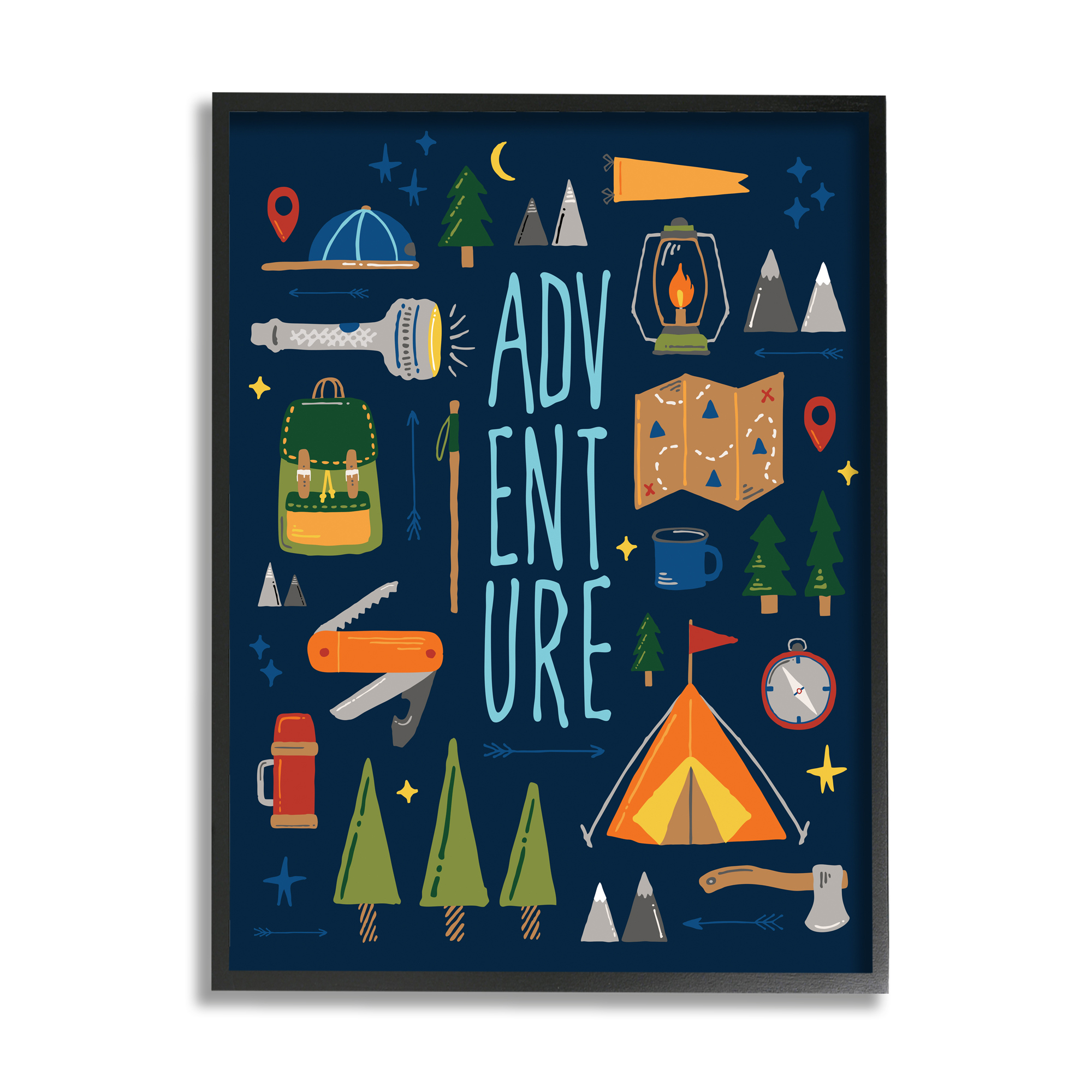 Stupell Industries Outdoor Adventure Phrase Rustic Camping Activities Typography Painting Black Framed Art Print Wall Art, 24 x 30
