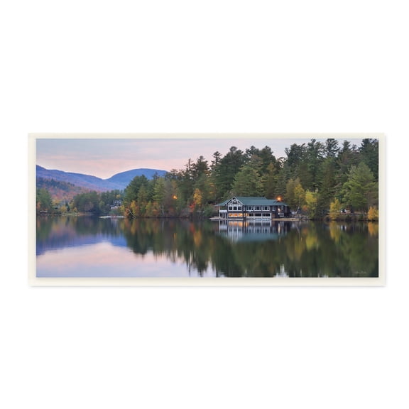 Stupell Industries Outdoor Lake House Landscape Autumn Fir Trees Photography, 17 x 7, Design by Lori Deiter